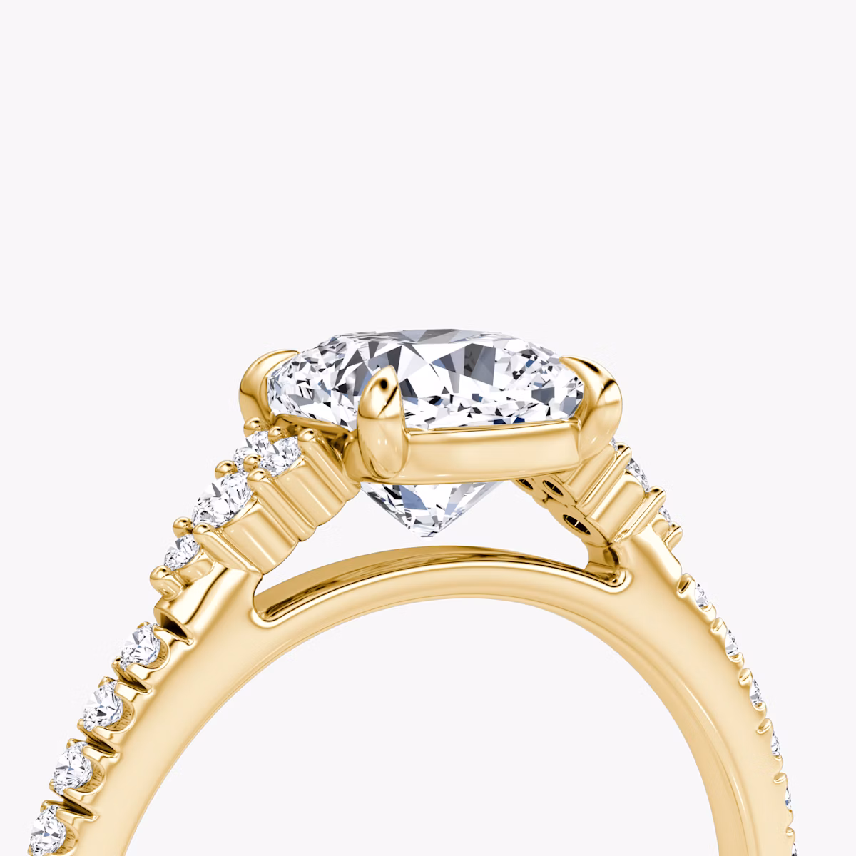 The Side Cluster Cathedral | Cushion | 18k | Yellow Gold | bandAccent: Pavé | diamondOrientation: vertical | caratWeight: other