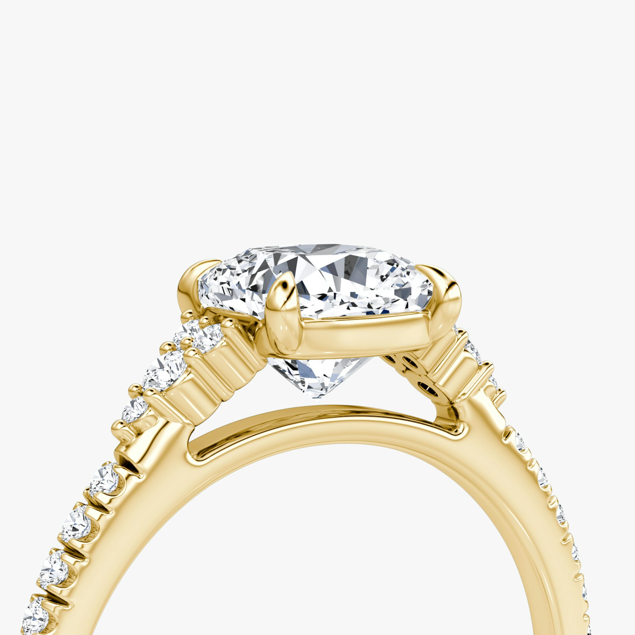 The Side Cluster Cathedral | Cushion | 18k | Yellow Gold | bandAccent: Pavé | diamondOrientation: vertical | caratWeight: other