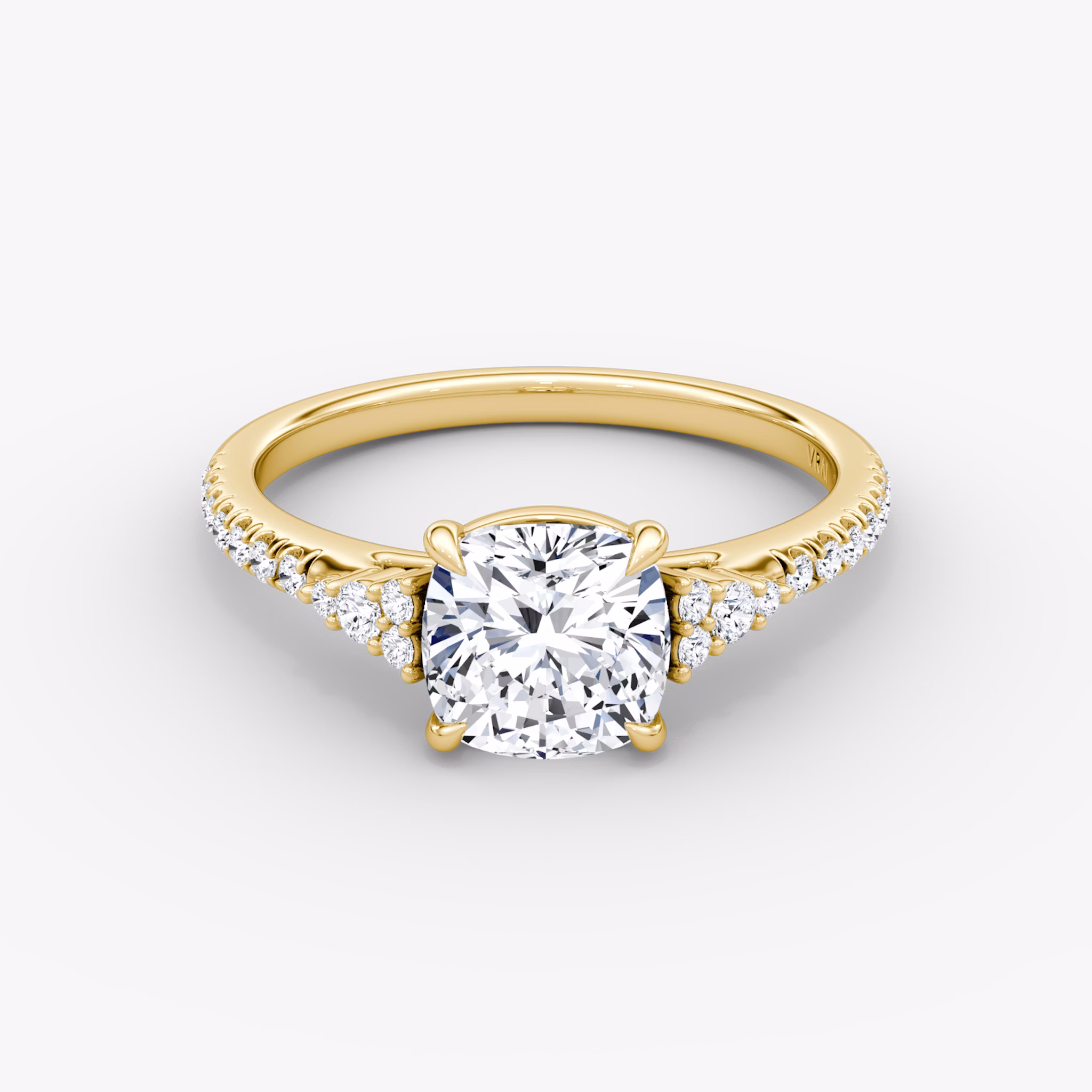 The Side Cluster Cathedral | Cushion | 18k | Yellow Gold | bandAccent: Pavé | diamondOrientation: vertical | caratWeight: other