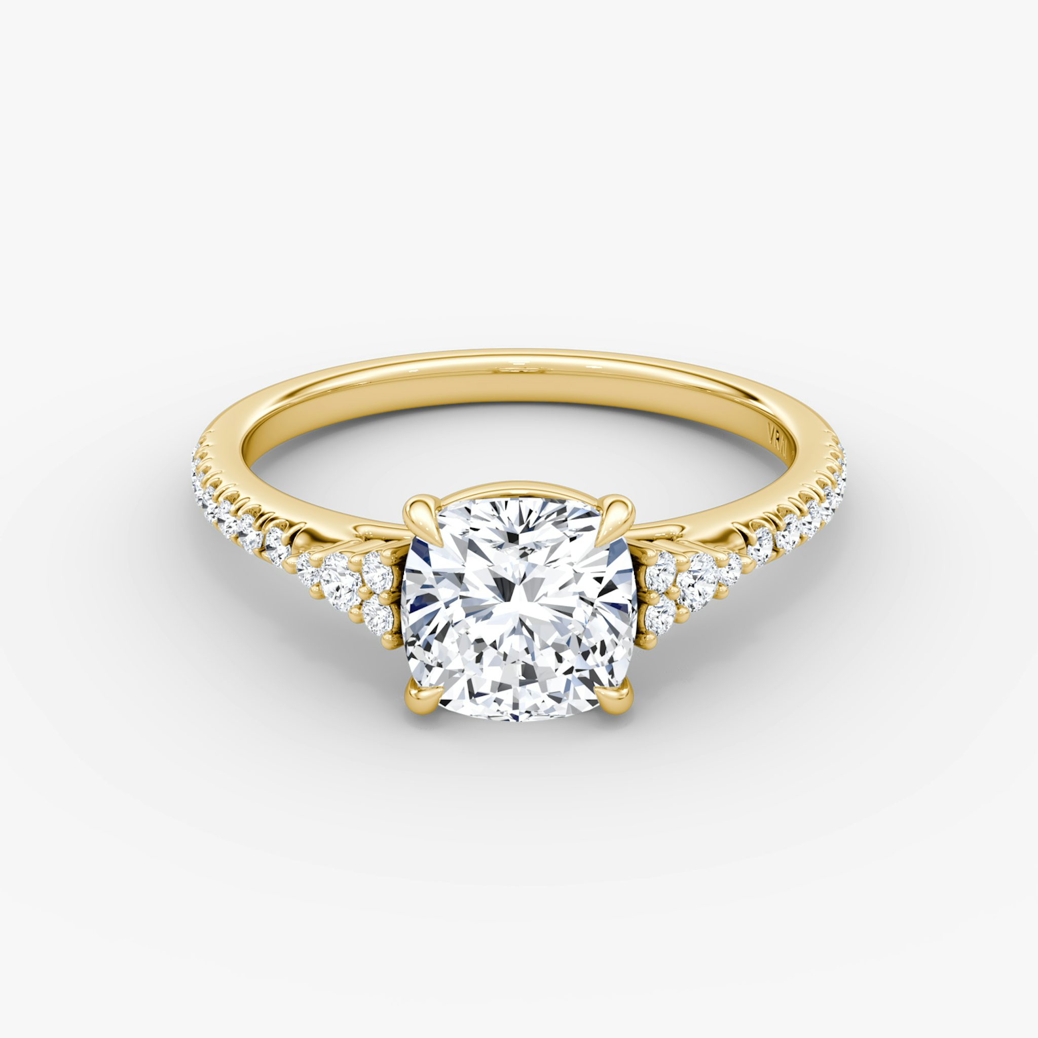 The Side Cluster Cathedral | Cushion | 18k | Yellow Gold | bandAccent: Pavé | diamondOrientation: vertical | caratWeight: other