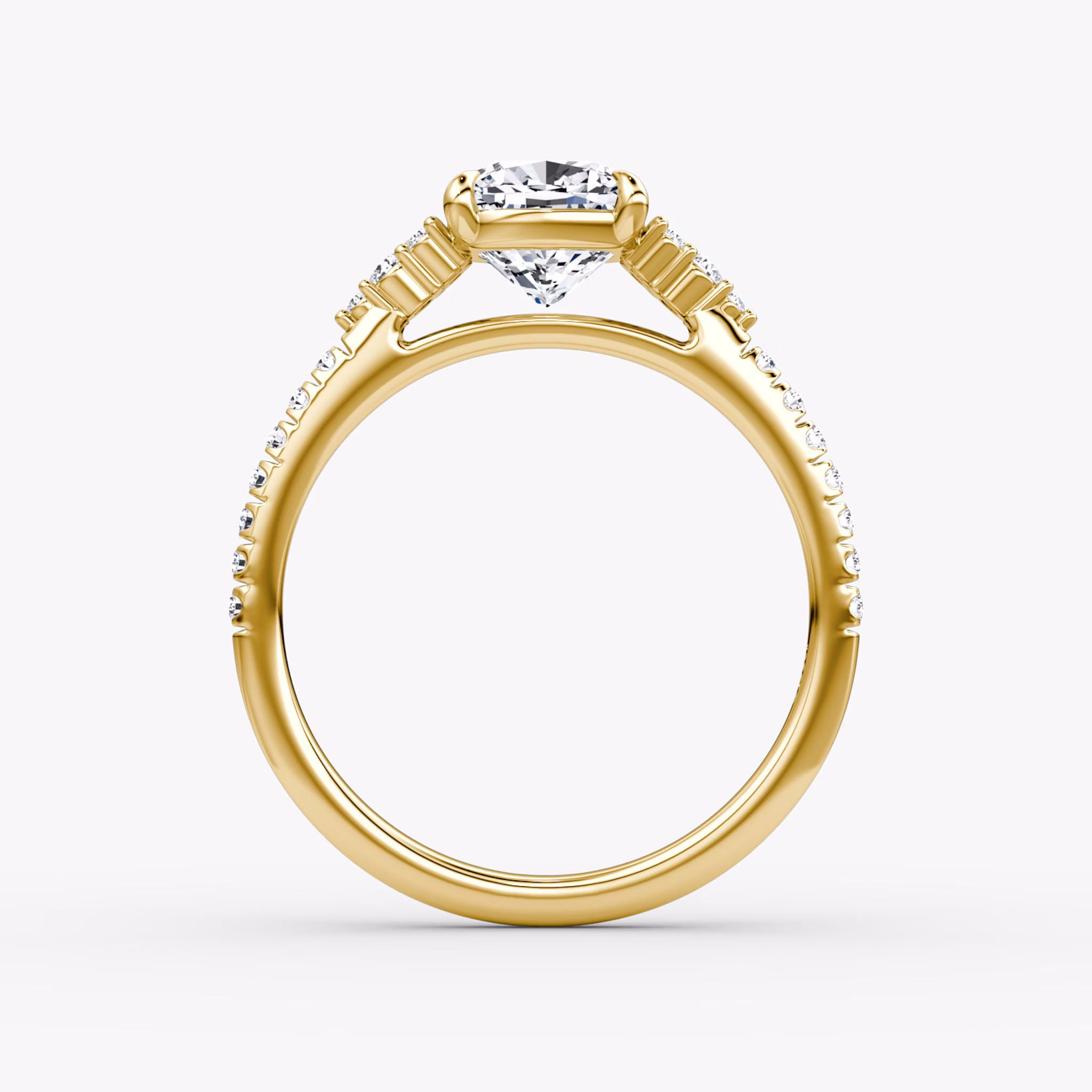 The Side Cluster Cathedral | Cushion | 18k | Yellow Gold | bandAccent: Pavé | diamondOrientation: vertical | caratWeight: other