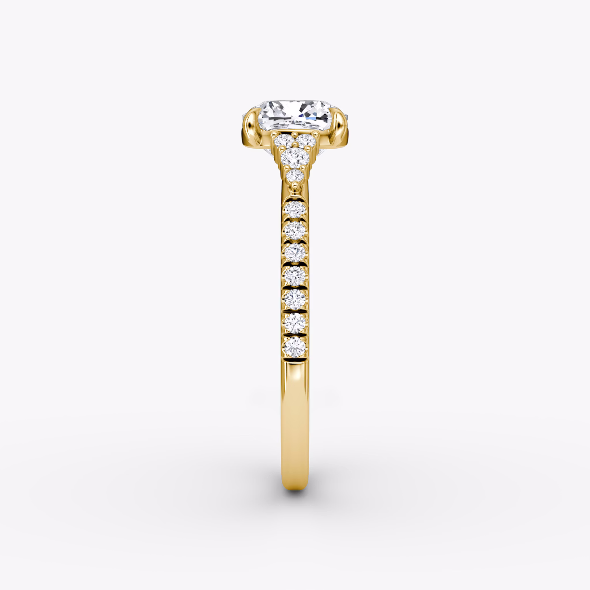 The Side Cluster Cathedral | Cushion | 18k | Yellow Gold | bandAccent: Pavé | diamondOrientation: vertical | caratWeight: other