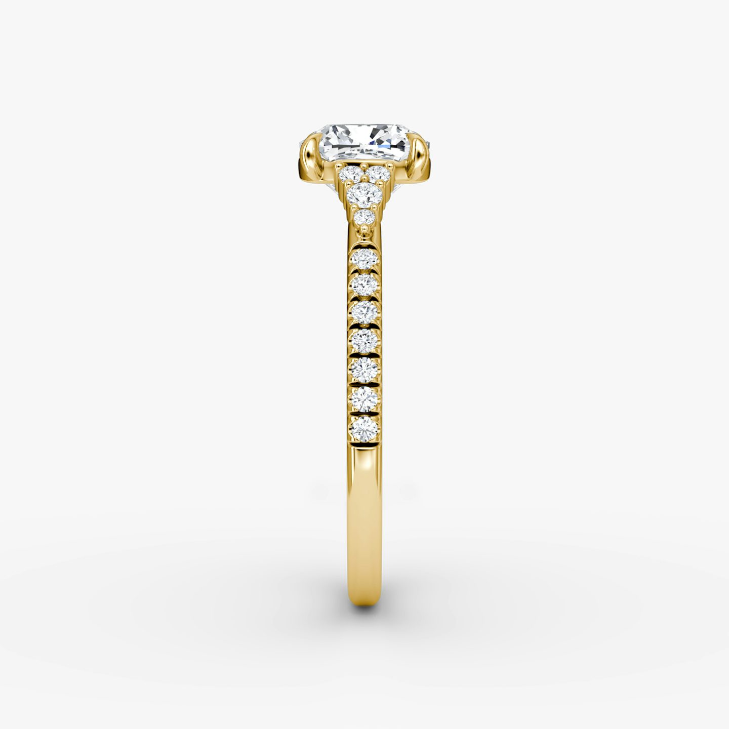The Side Cluster Cathedral | Cushion | 18k | Yellow Gold | bandAccent: Pavé | diamondOrientation: vertical | caratWeight: other