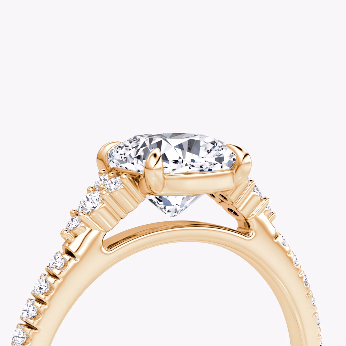 The Side Cluster Cathedral | Cushion | 14k | Rose Gold | bandAccent: Pavé | diamondOrientation: vertical | caratWeight: other