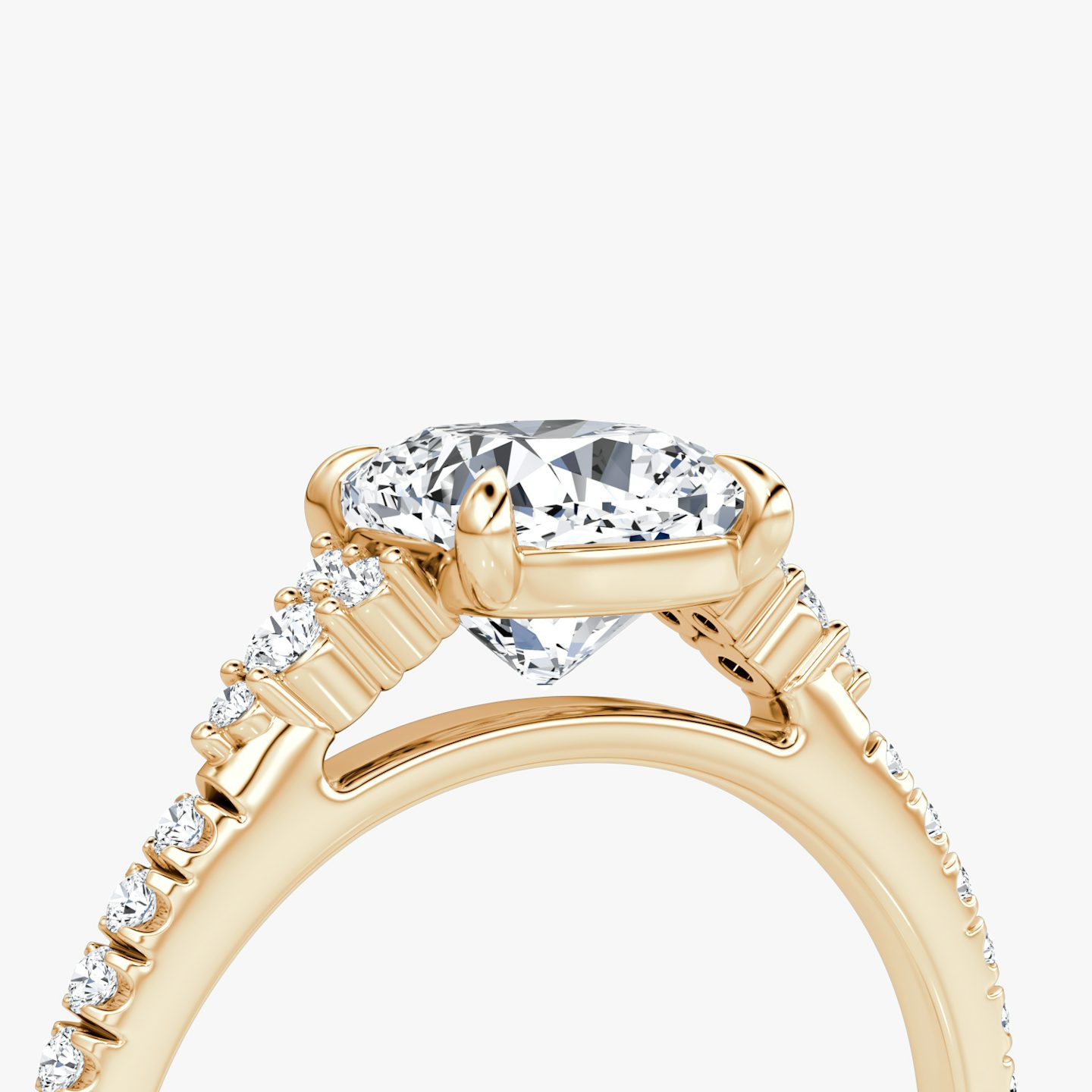 The Side Cluster Cathedral | Cushion | 14k | Rose Gold | bandAccent: Pavé | diamondOrientation: vertical | caratWeight: other