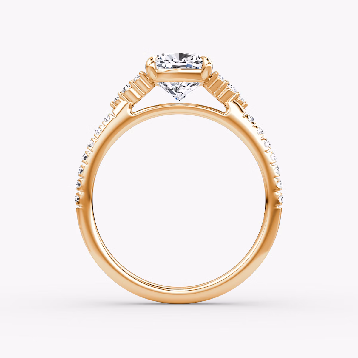 The Side Cluster Cathedral | Cushion | 14k | Rose Gold | bandAccent: Pavé | diamondOrientation: vertical | caratWeight: other