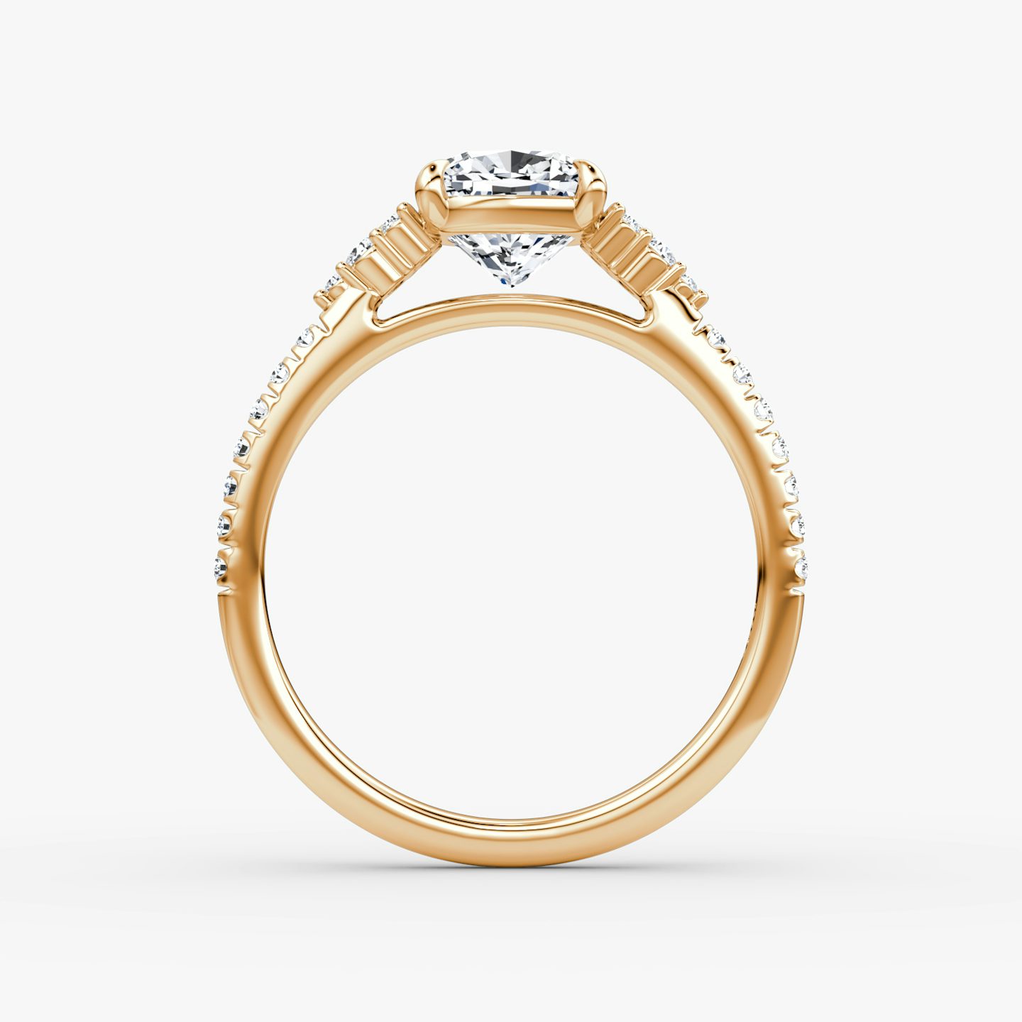 The Side Cluster Cathedral | Cushion | 14k | Rose Gold | bandAccent: Pavé | diamondOrientation: vertical | caratWeight: other