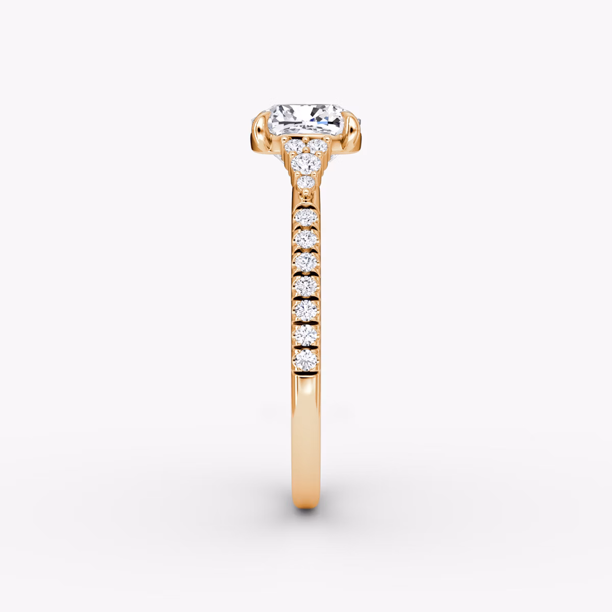 The Side Cluster Cathedral | Cushion | 14k | Rose Gold | bandAccent: Pavé | diamondOrientation: vertical | caratWeight: other