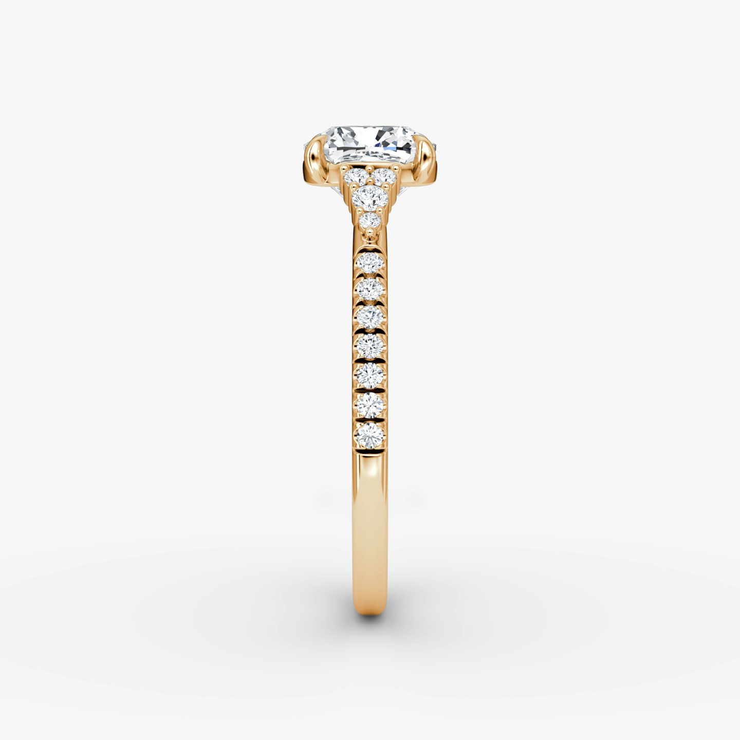 The Side Cluster Cathedral | Cushion | 14k | Rose Gold | bandAccent: Pavé | diamondOrientation: vertical | caratWeight: other