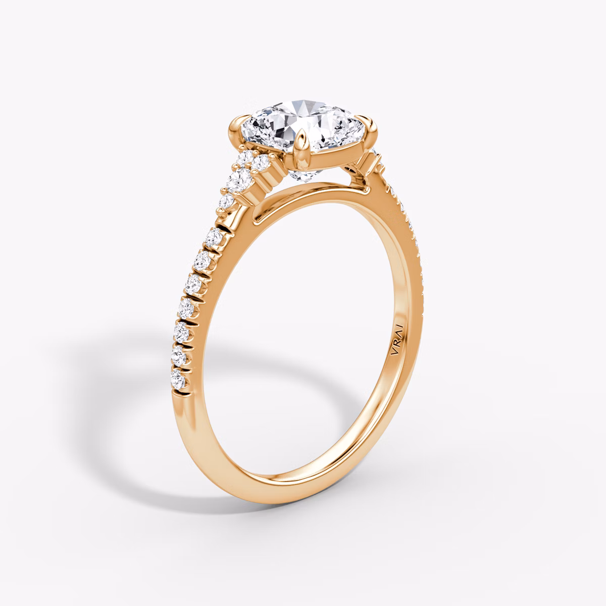 The Side Cluster Cathedral | Cushion | 14k | Rose Gold | bandAccent: Pavé | diamondOrientation: vertical | caratWeight: other
