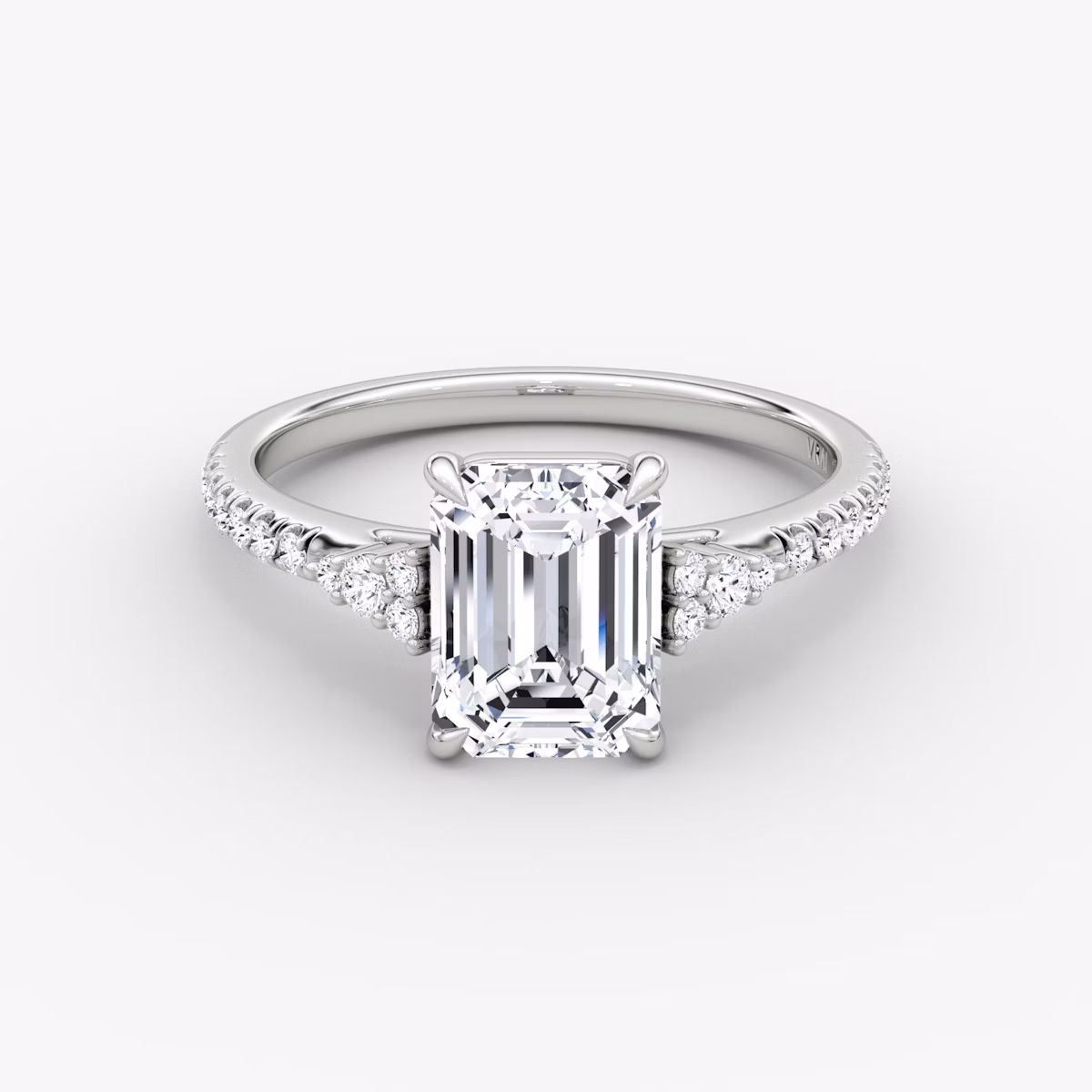 The Side Cluster Cathedral | Emerald | 18k | White Gold | bandAccent: Pavé | diamondOrientation: vertical | caratWeight: other