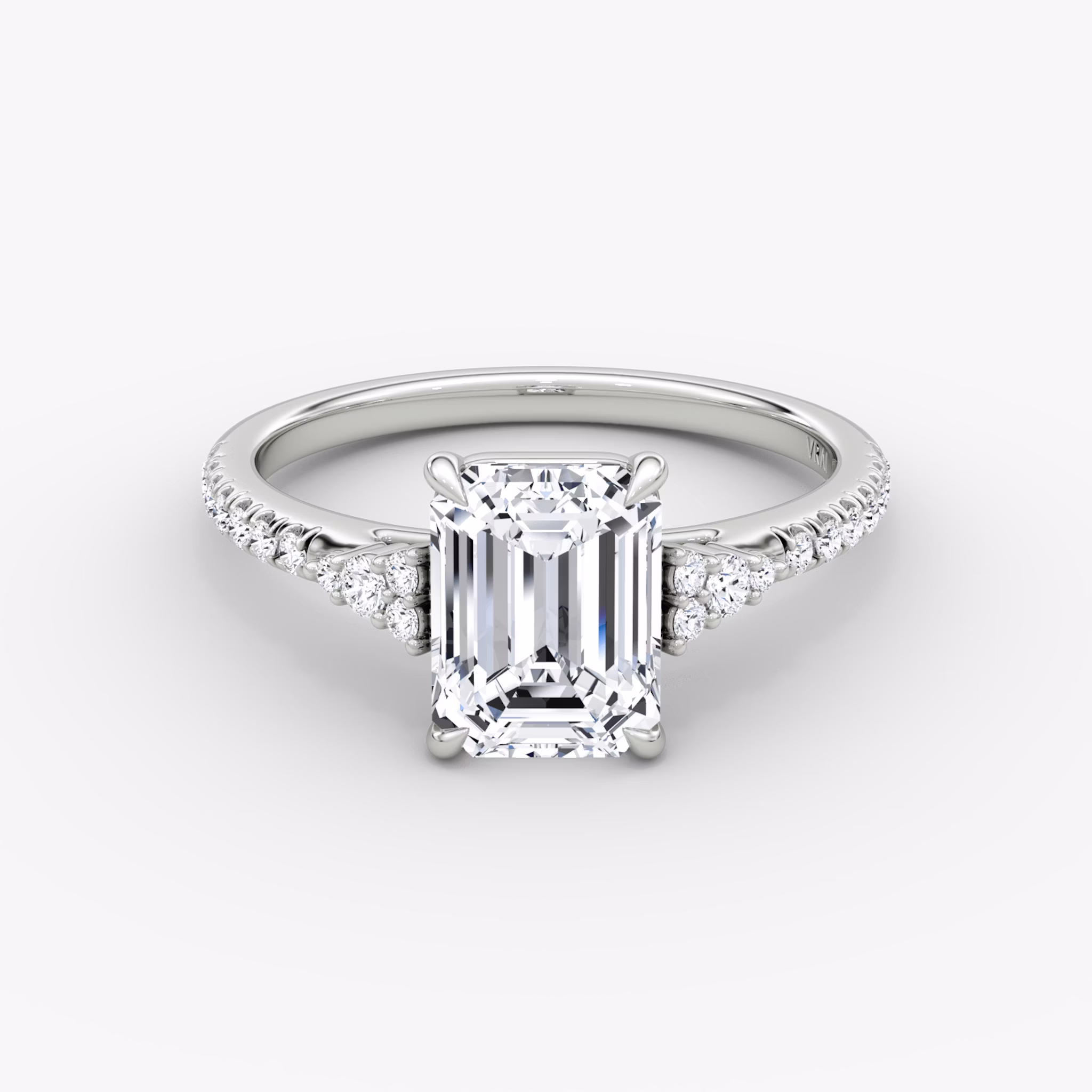 The Side Cluster Cathedral | Emerald | 18k | White Gold | bandAccent: Pavé | diamondOrientation: vertical | caratWeight: other