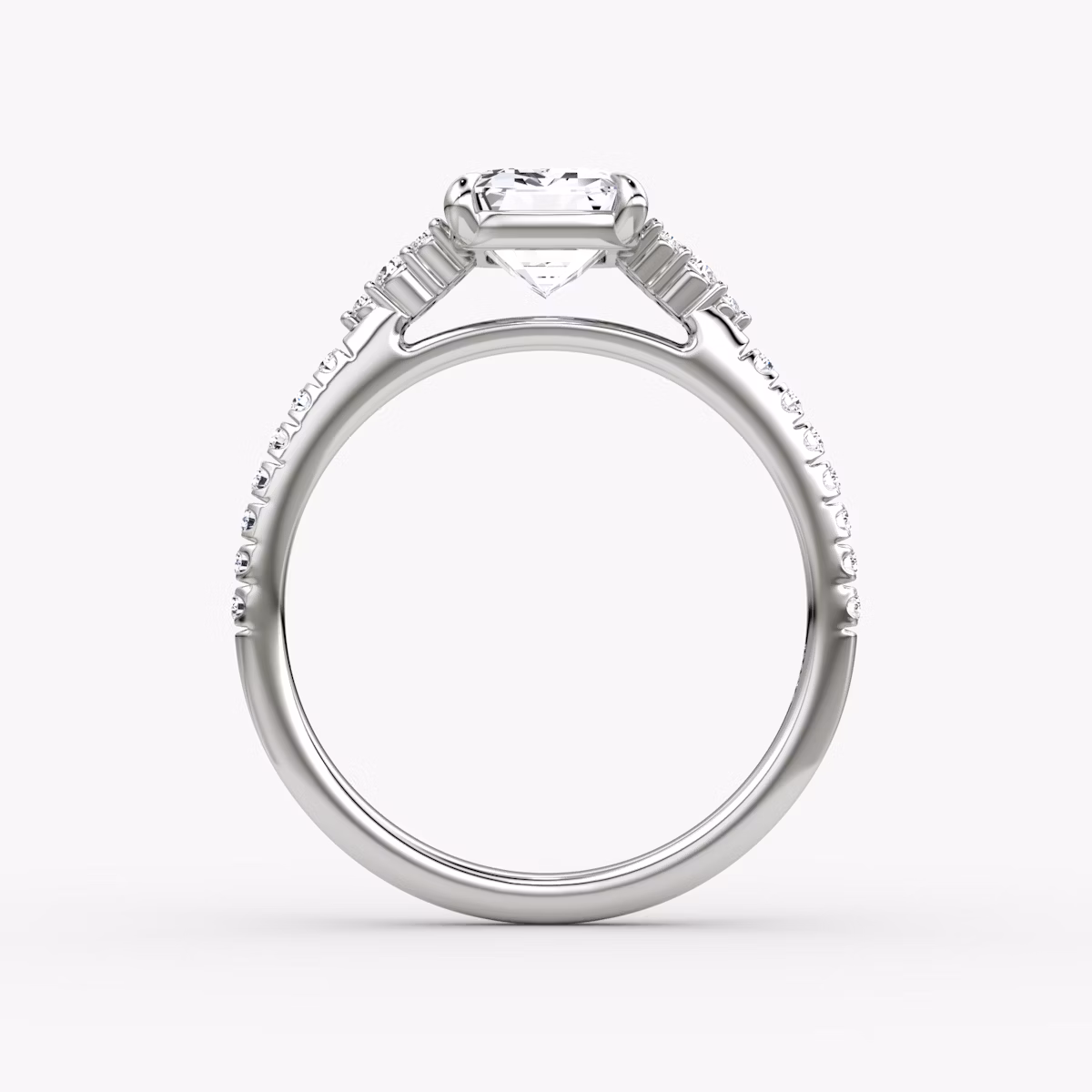 The Side Cluster Cathedral | Emerald | 18k | White Gold | bandAccent: Pavé | diamondOrientation: vertical | caratWeight: other