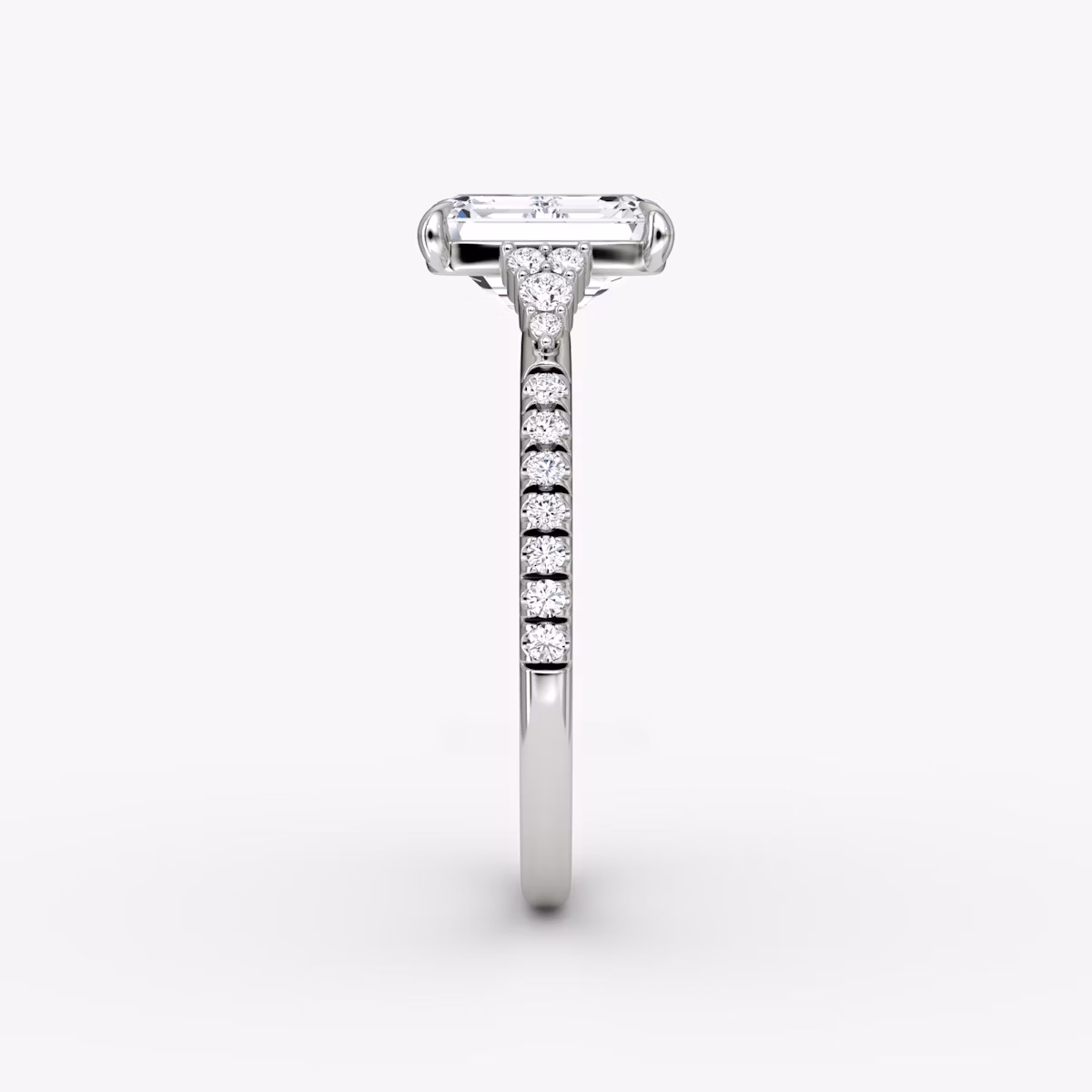 The Side Cluster Cathedral | Emerald | 18k | White Gold | bandAccent: Pavé | diamondOrientation: vertical | caratWeight: other