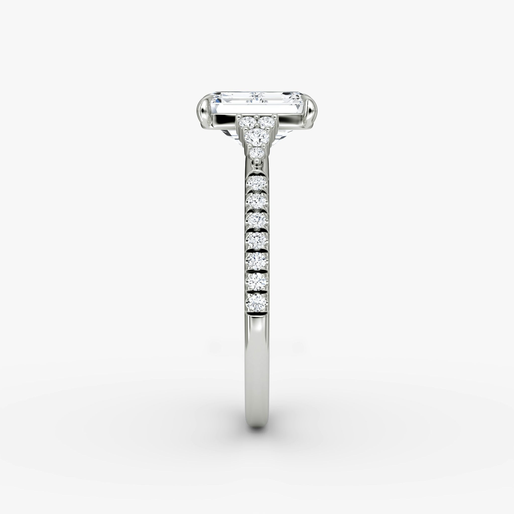 The Side Cluster Cathedral | Emerald | 18k | White Gold | bandAccent: Pavé | diamondOrientation: vertical | caratWeight: other