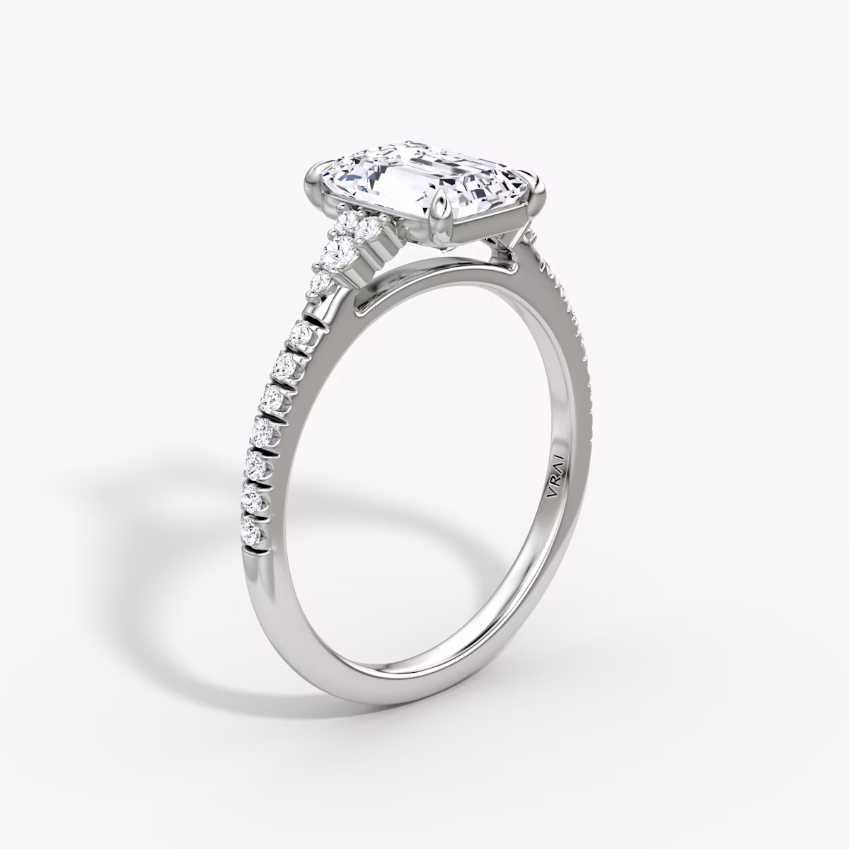 The Side Cluster Cathedral | Emerald | 18k | White Gold | bandAccent: Pavé | diamondOrientation: vertical | caratWeight: other