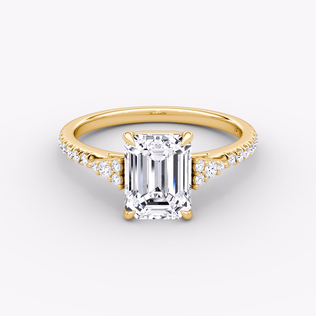 The Side Cluster Cathedral | Emerald | 18k | Yellow Gold | bandAccent: Pavé | diamondOrientation: vertical | caratWeight: other