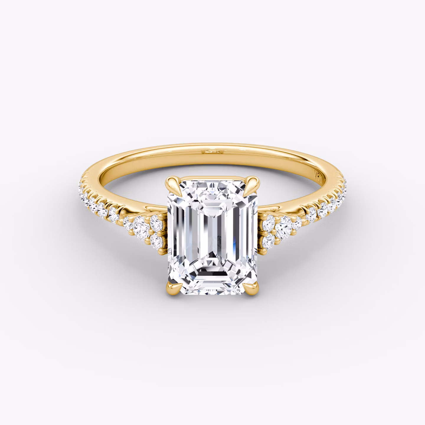 The Side Cluster Cathedral | Emerald | 18k | Yellow Gold | bandAccent: Pavé | diamondOrientation: vertical | caratWeight: other