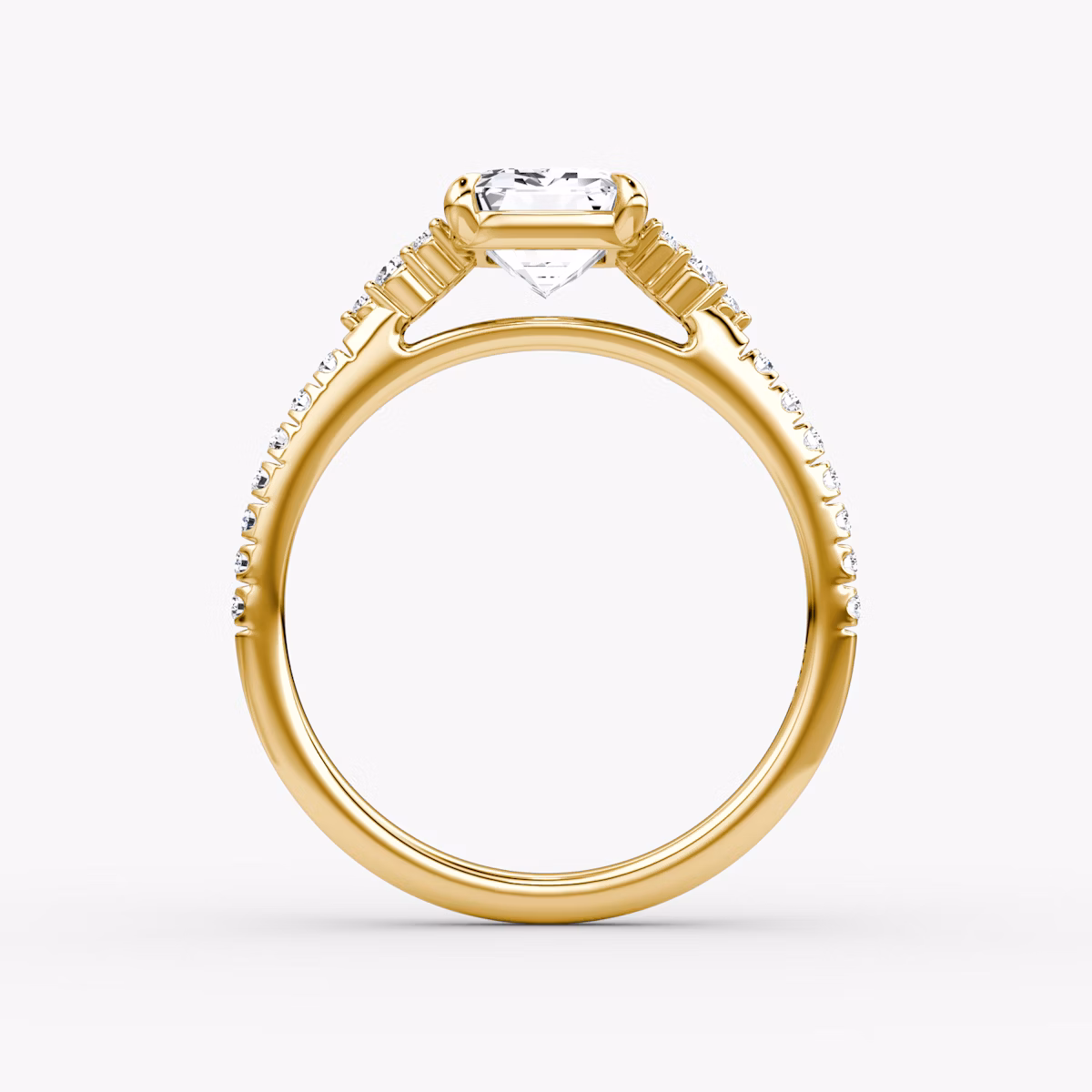 The Side Cluster Cathedral | Emerald | 18k | Yellow Gold | bandAccent: Pavé | diamondOrientation: vertical | caratWeight: other