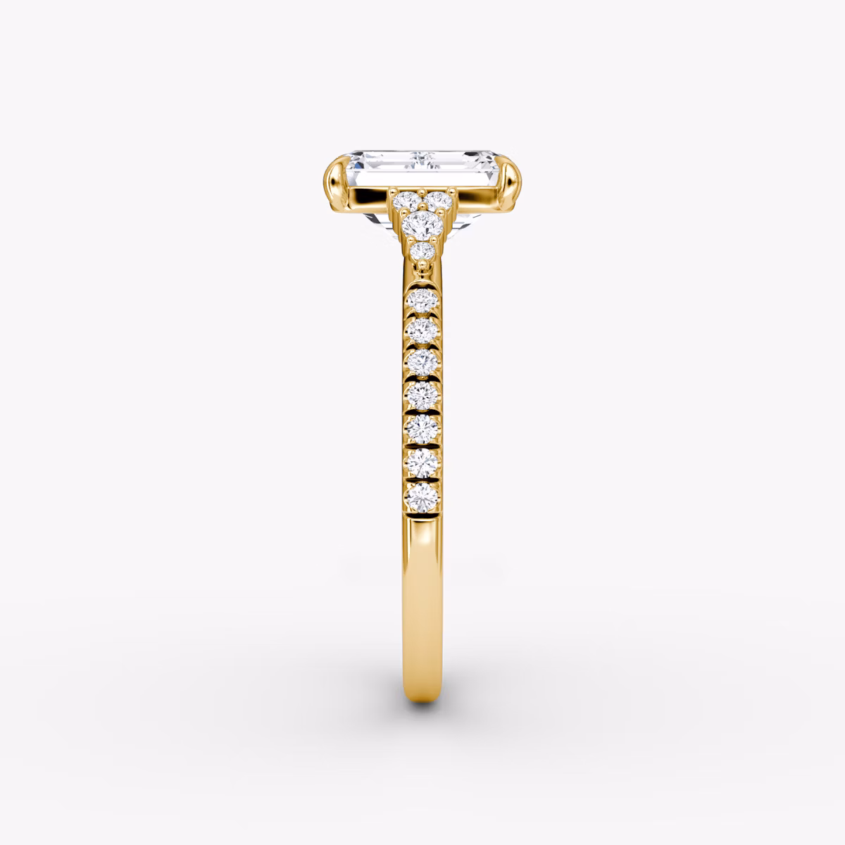 The Side Cluster Cathedral | Emerald | 18k | Yellow Gold | bandAccent: Pavé | diamondOrientation: vertical | caratWeight: other