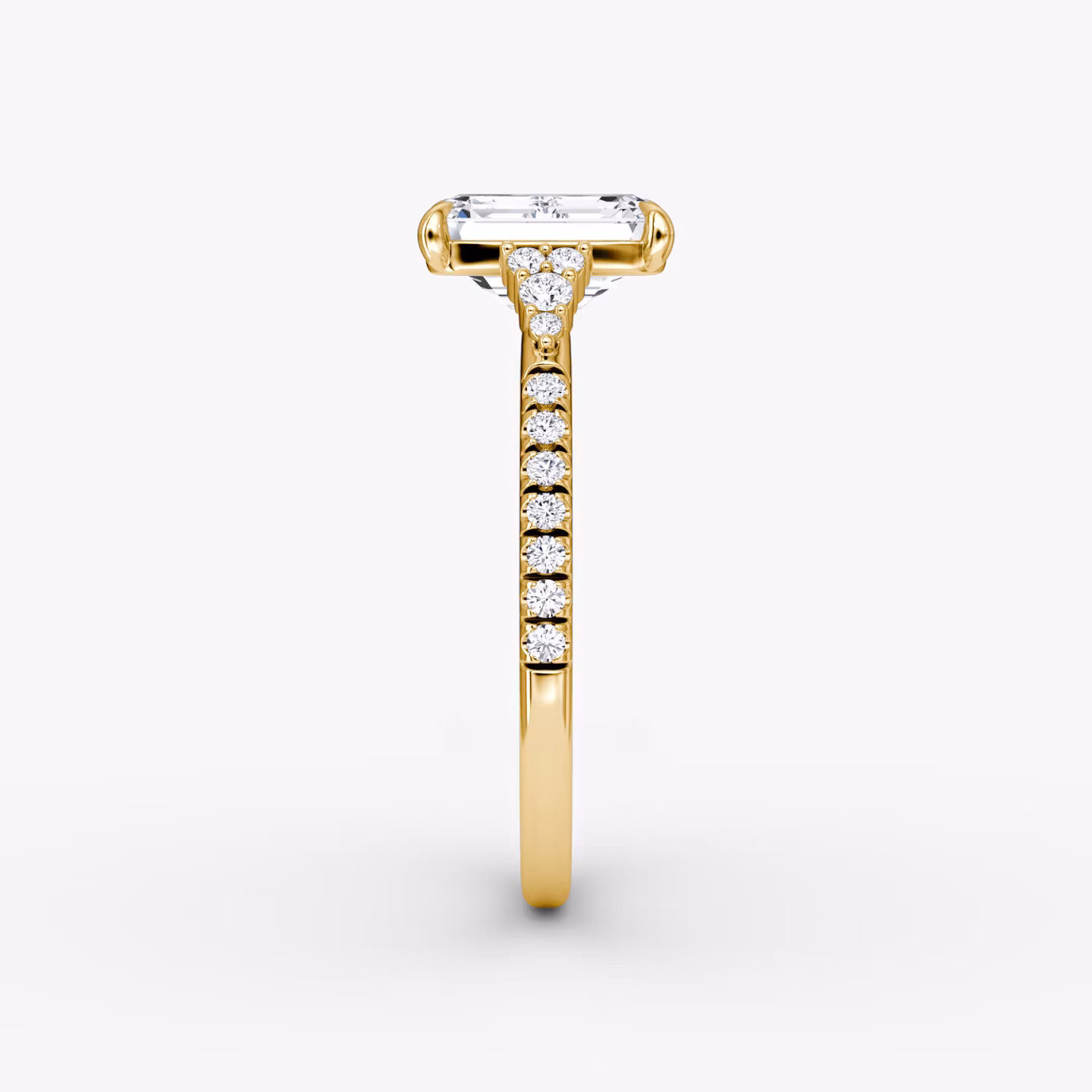 The Side Cluster Cathedral | Emerald | 18k | Yellow Gold | bandAccent: Pavé | diamondOrientation: vertical | caratWeight: other
