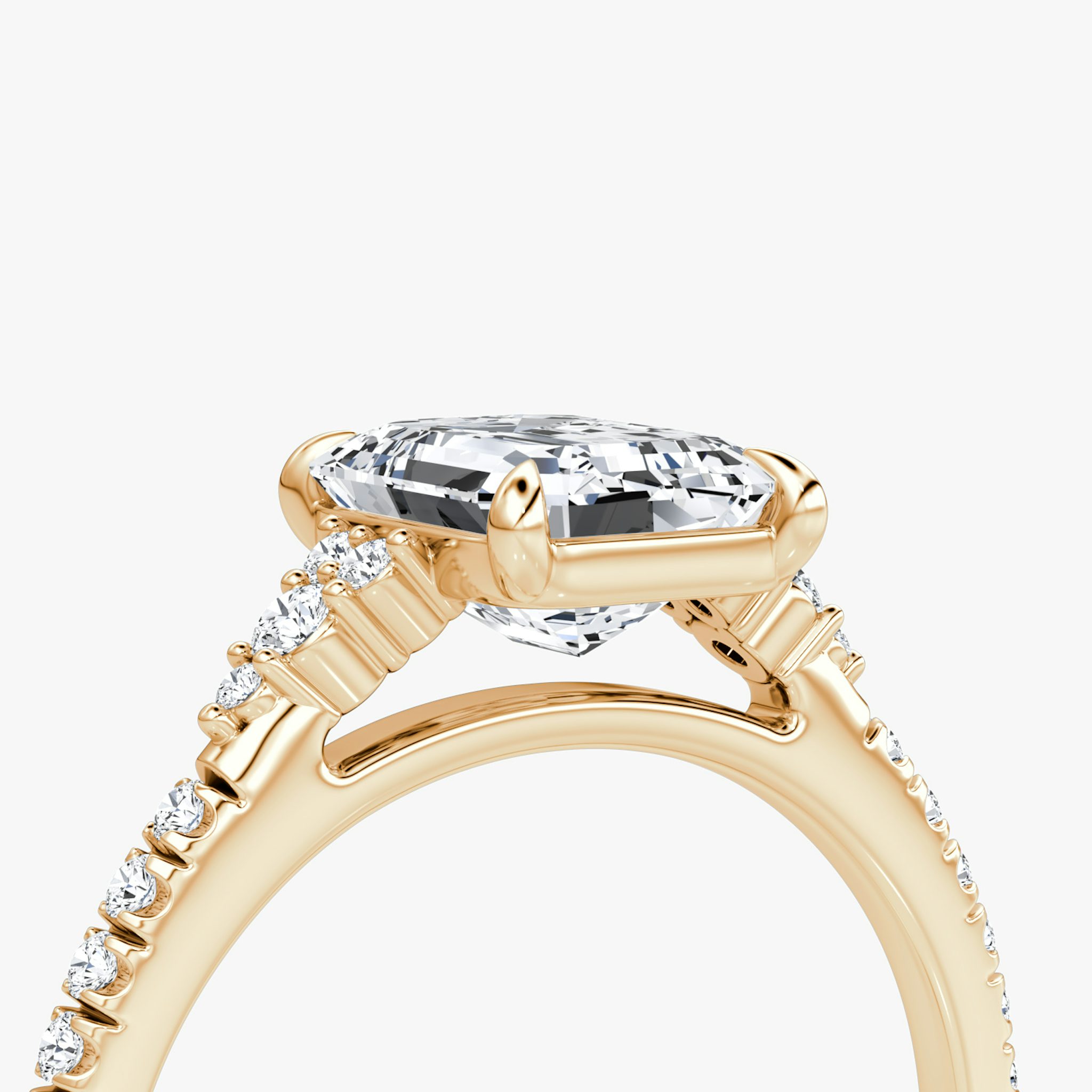 The Side Cluster Cathedral | Emerald | 14k | Rose Gold | bandAccent: Pavé | diamondOrientation: vertical | caratWeight: other