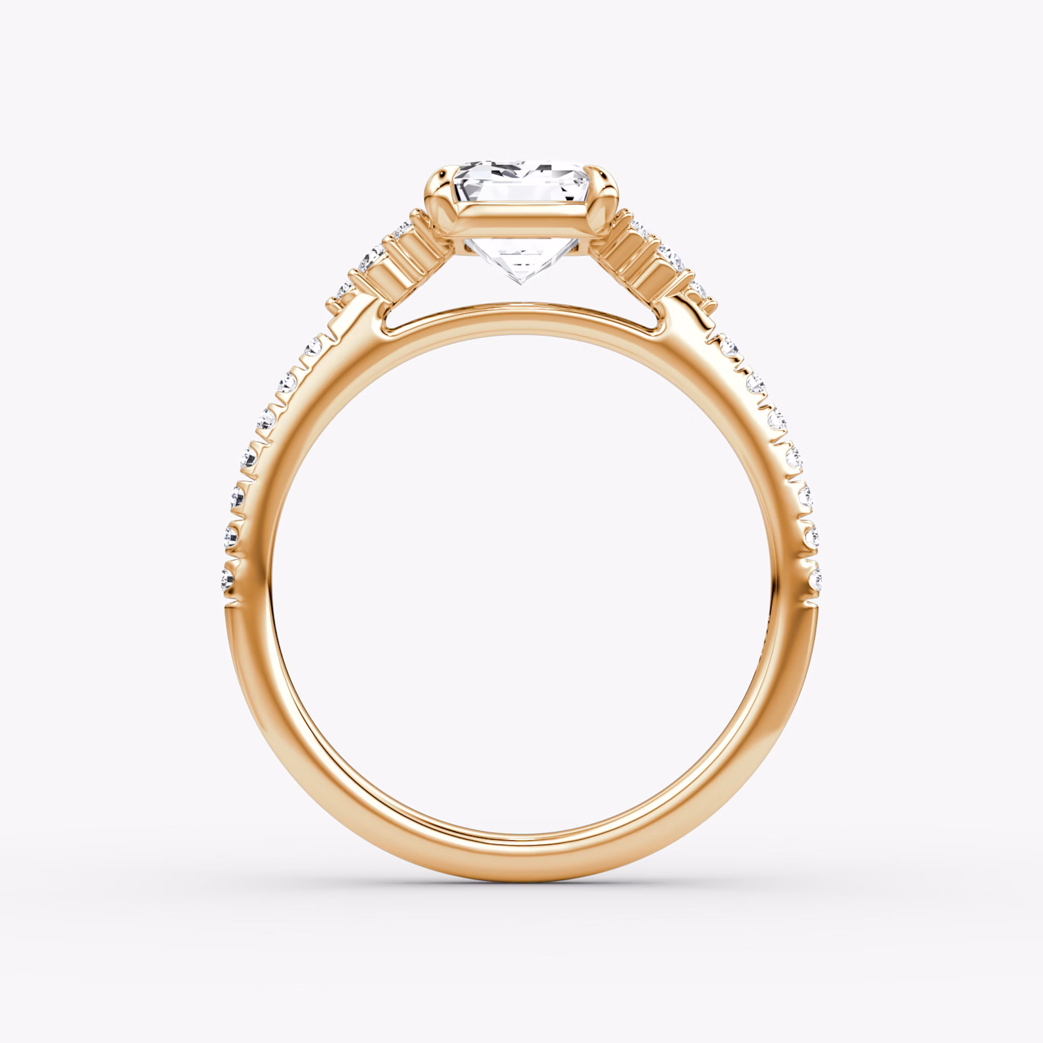 The Side Cluster Cathedral | Emerald | 14k | Rose Gold | bandAccent: Pavé | diamondOrientation: vertical | caratWeight: other