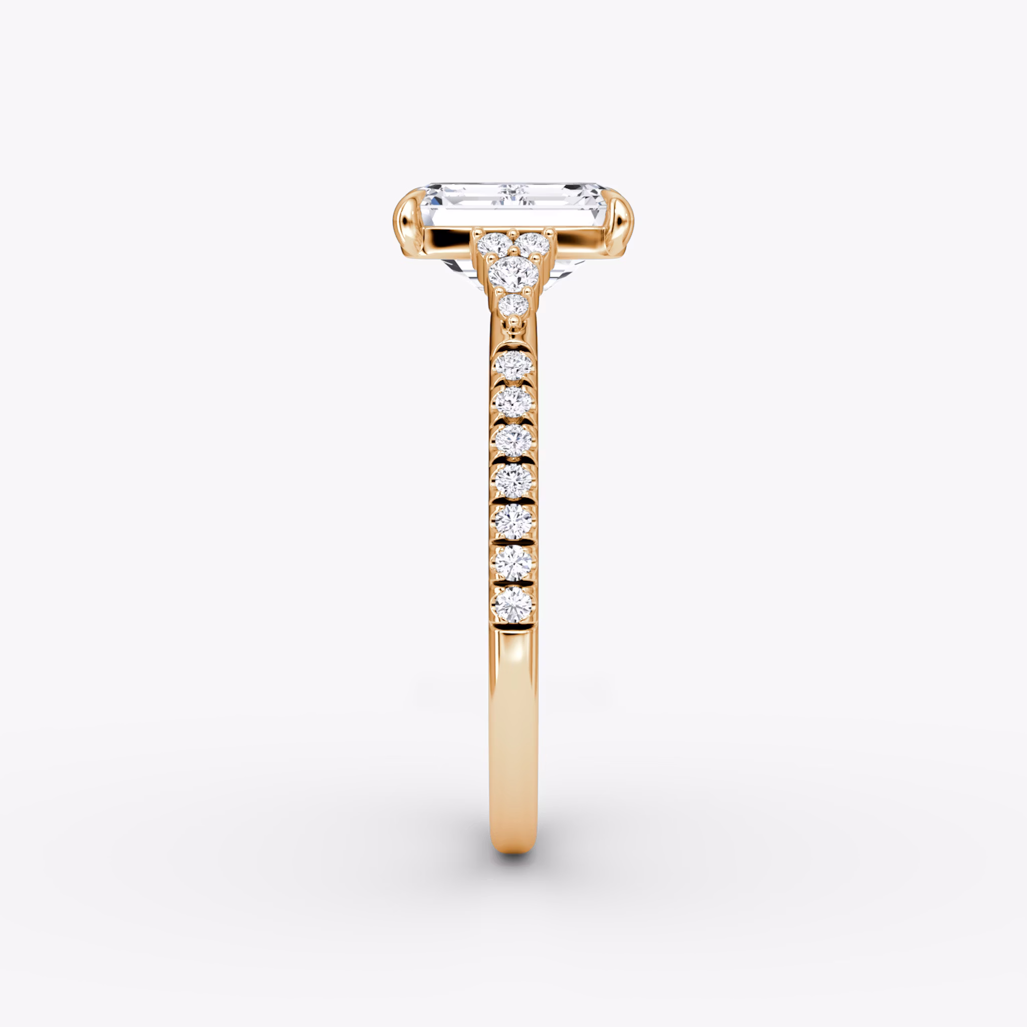 The Side Cluster Cathedral | Emerald | 14k | Rose Gold | bandAccent: Pavé | diamondOrientation: vertical | caratWeight: other