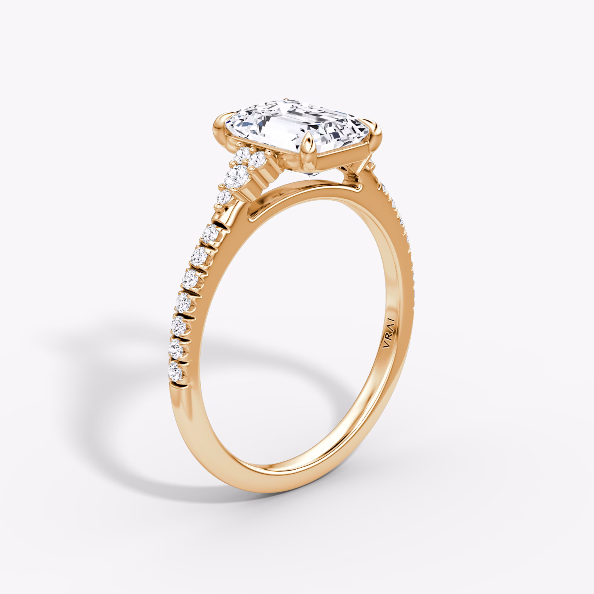 The Side Cluster Cathedral | Emerald | 14k | Rose Gold | bandAccent: Pavé | diamondOrientation: vertical | caratWeight: other