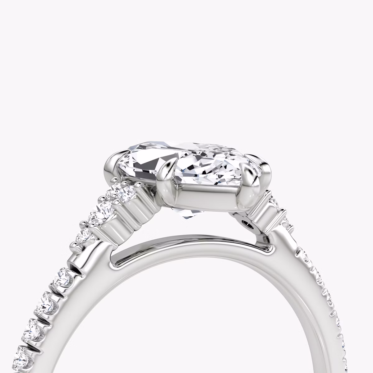 The Side Cluster Cathedral | Marquise | 18k | White Gold | bandAccent: Pavé | diamondOrientation: vertical | caratWeight: other
