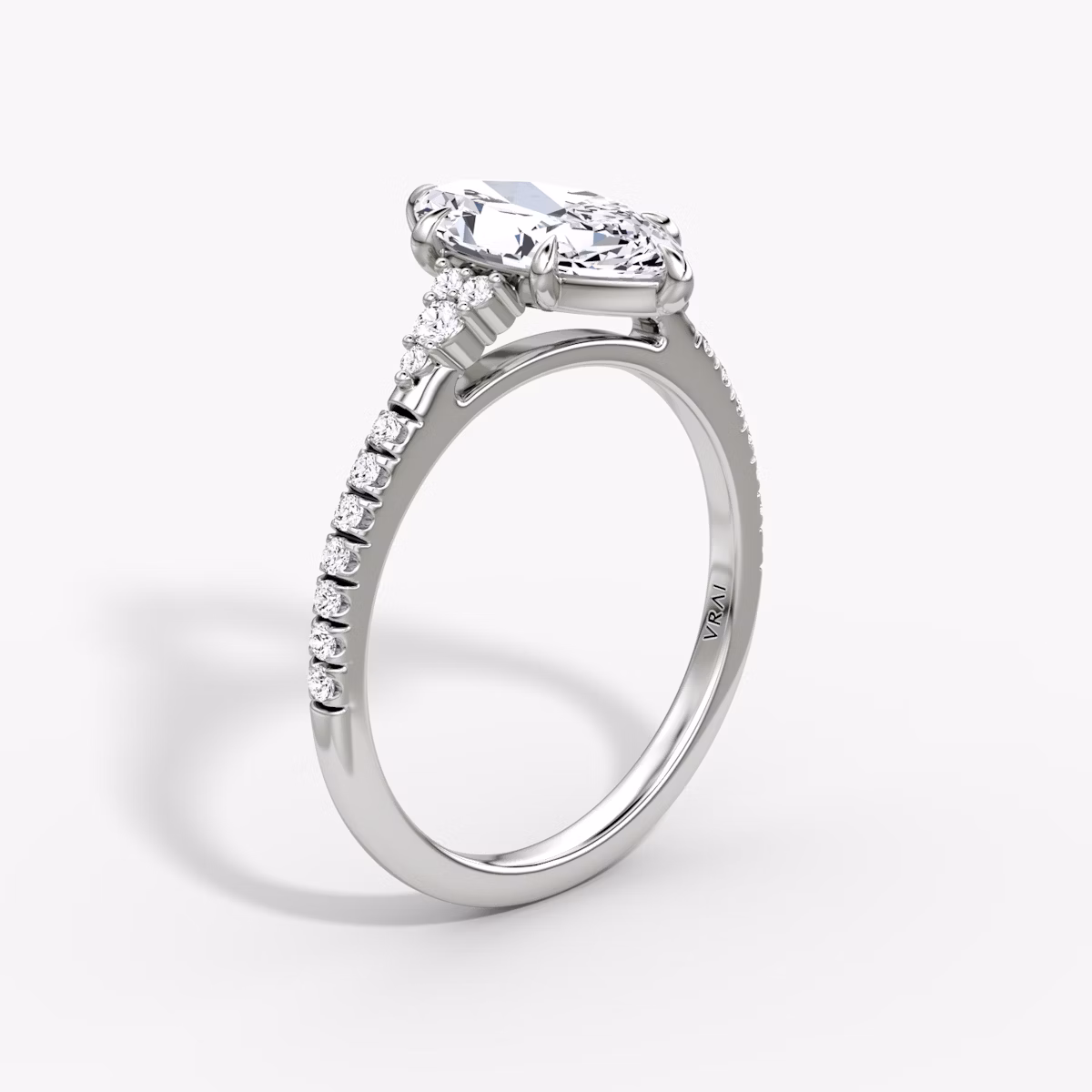 The Side Cluster Cathedral | Marquise | 18k | White Gold | bandAccent: Pavé | diamondOrientation: vertical | caratWeight: other
