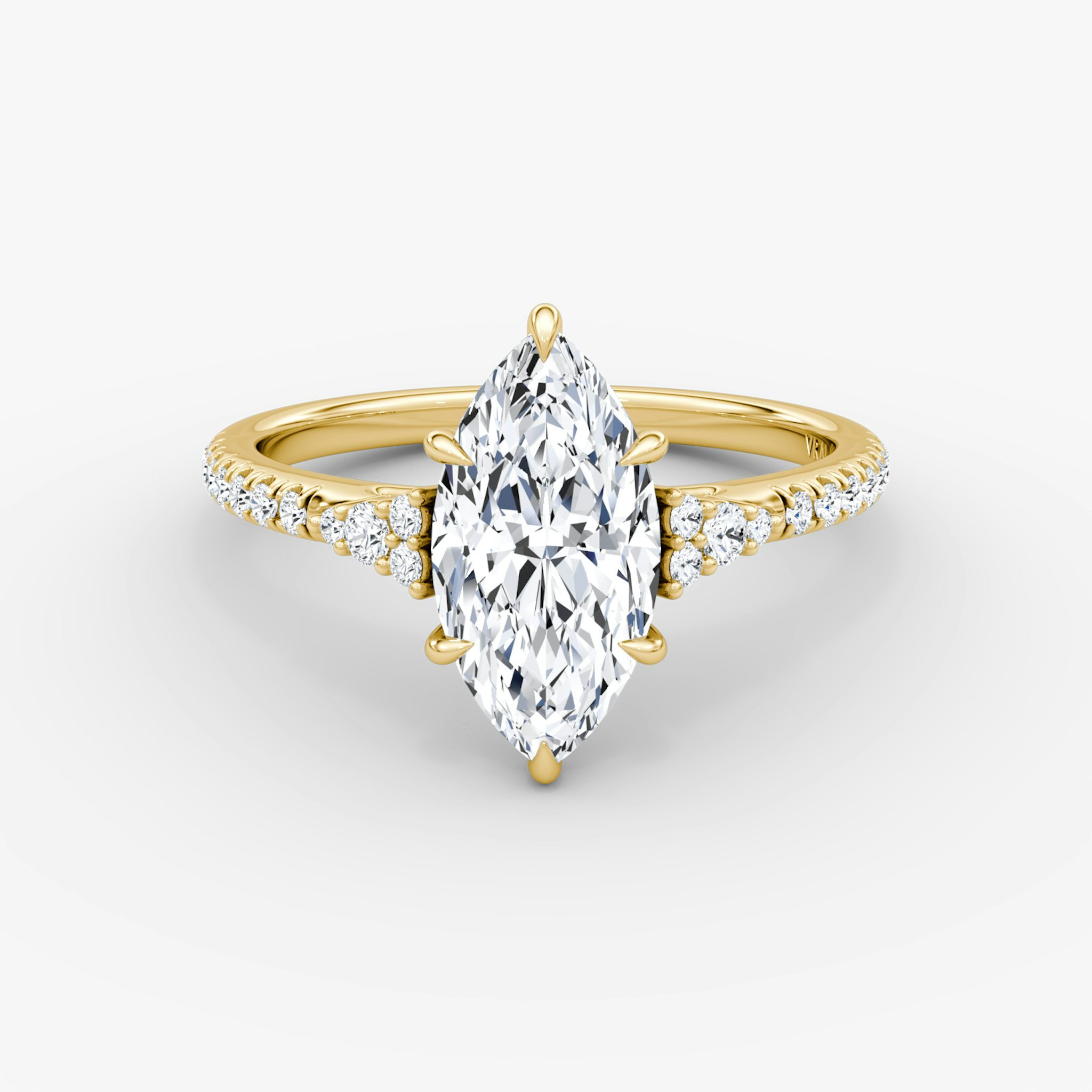 The Side Cluster Cathedral | Marquise | 18k | Yellow Gold | bandAccent: Pavé | diamondOrientation: vertical | caratWeight: other