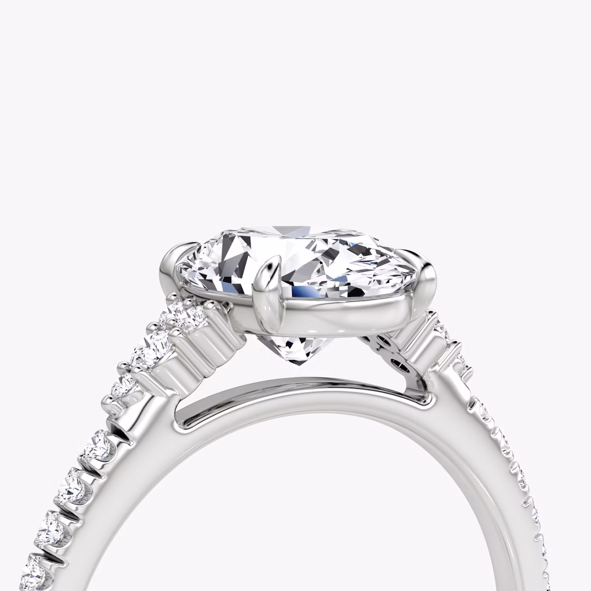 The Side Cluster Cathedral | Oval | 18k | White Gold | bandAccent: Pavé | diamondOrientation: vertical | caratWeight: other
