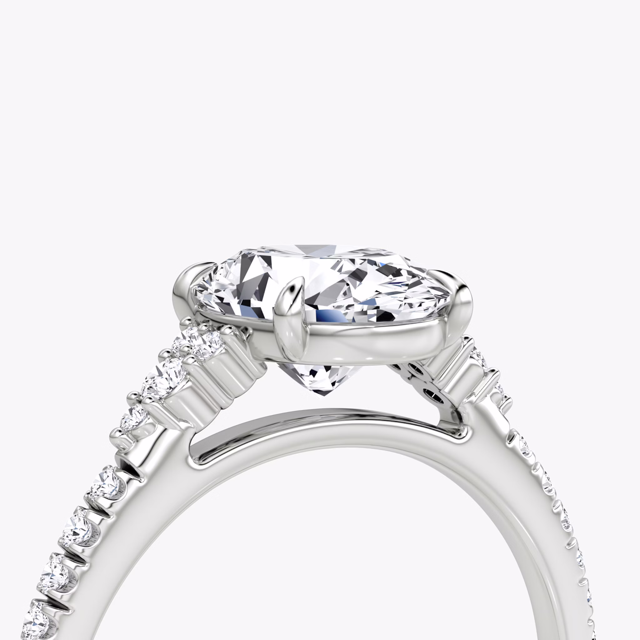 The Side Cluster Cathedral | Oval | 18k | White Gold | bandAccent: Pavé | diamondOrientation: vertical | caratWeight: other