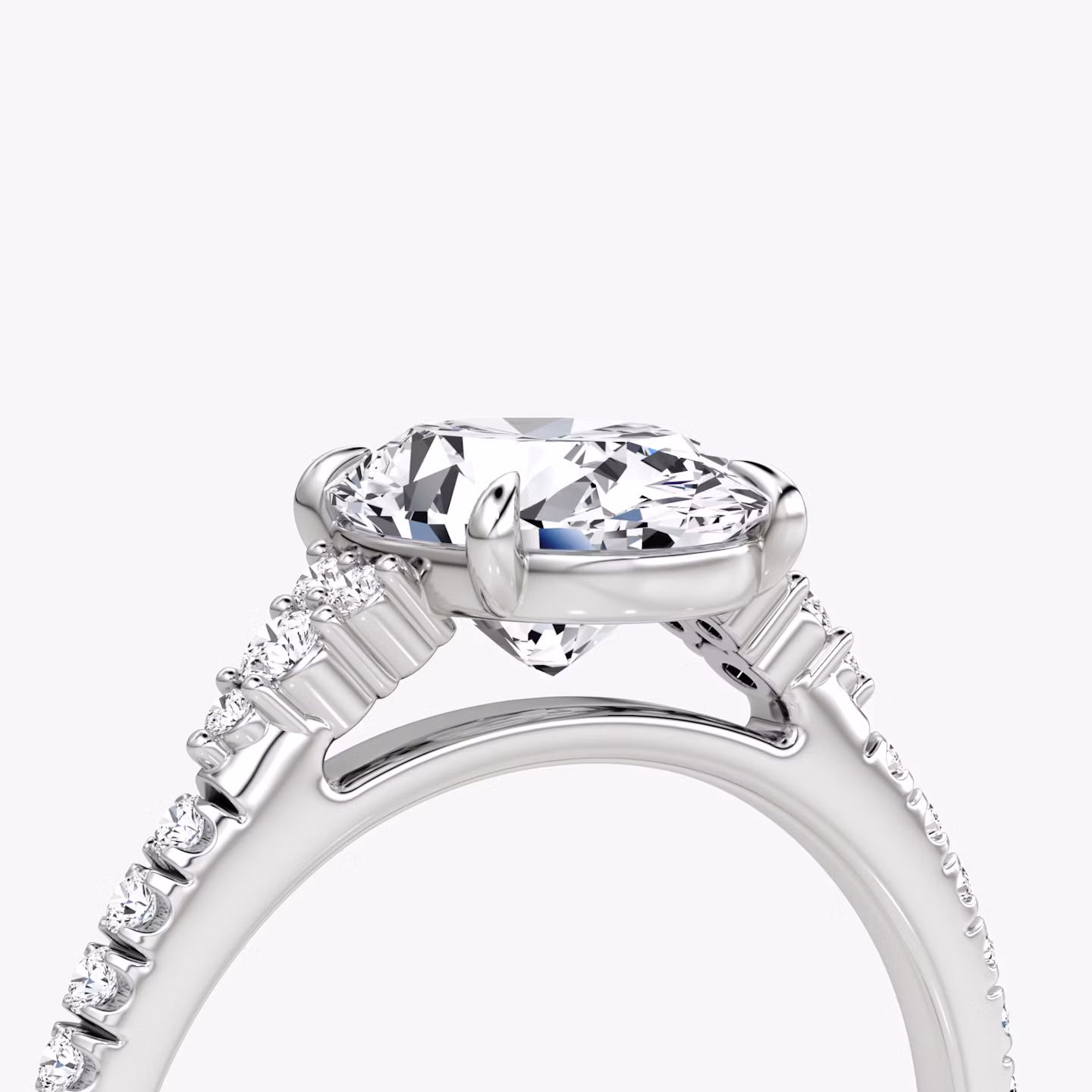 The Side Cluster Cathedral | Oval | 18k | White Gold | bandAccent: Pavé | diamondOrientation: vertical | caratWeight: other