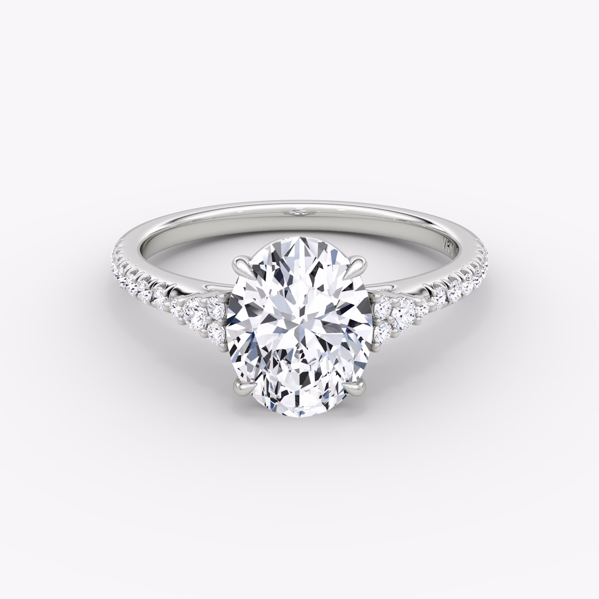 The Side Cluster Cathedral | Oval | 18k | White Gold | bandAccent: Pavé | diamondOrientation: vertical | caratWeight: other