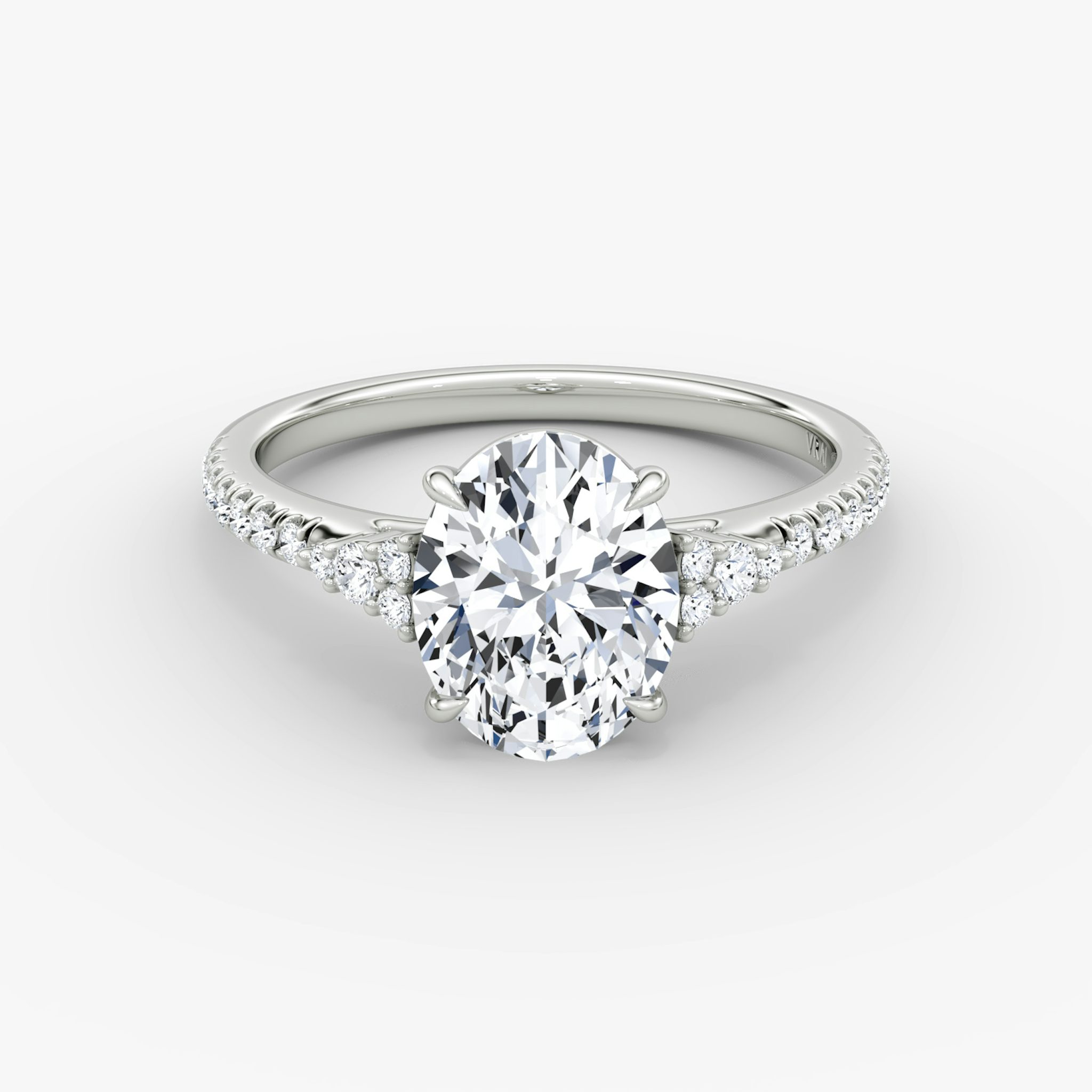 The Side Cluster Cathedral | Oval | 18k | White Gold | bandAccent: Pavé | diamondOrientation: vertical | caratWeight: other