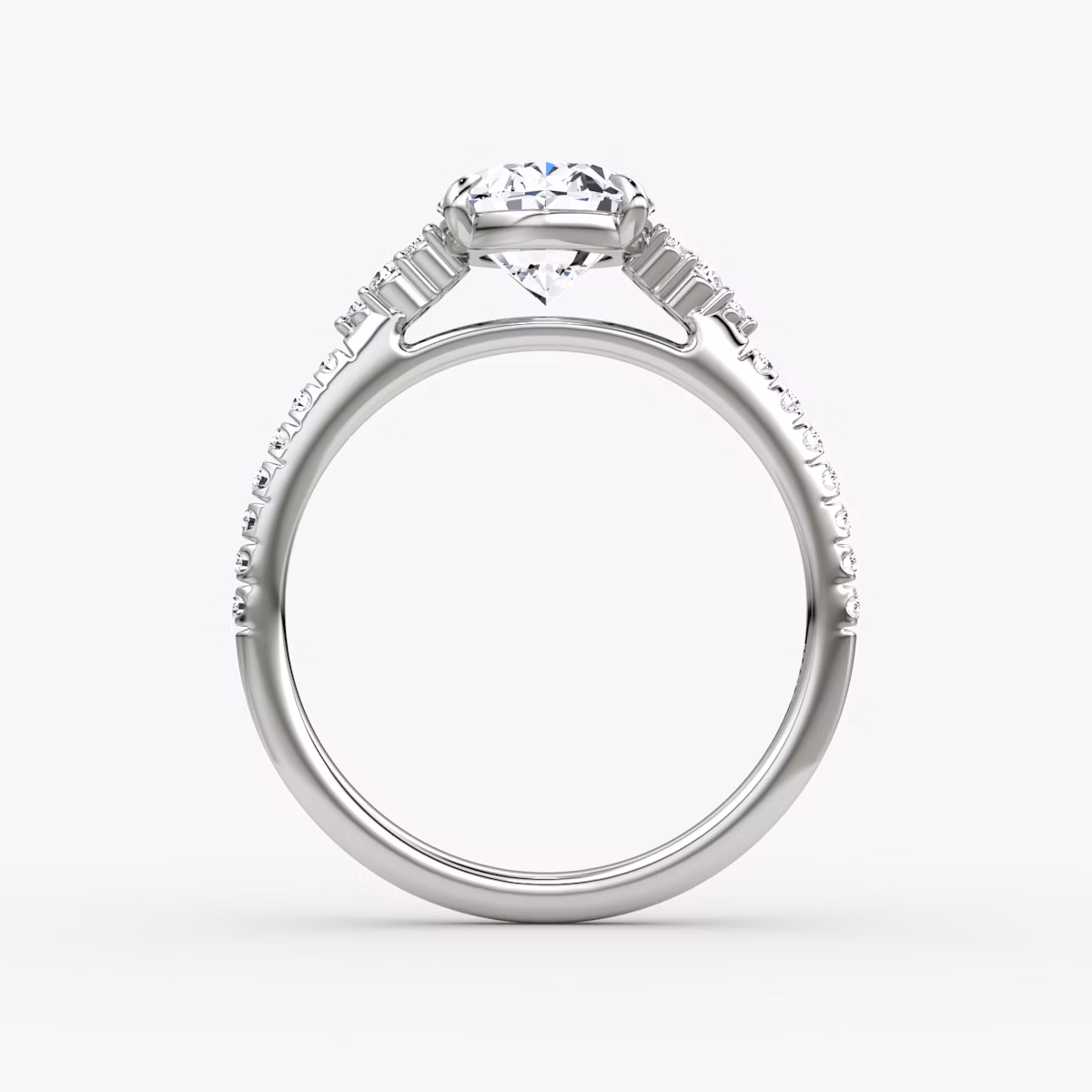The Side Cluster Cathedral | Oval | 18k | White Gold | bandAccent: Pavé | diamondOrientation: vertical | caratWeight: other