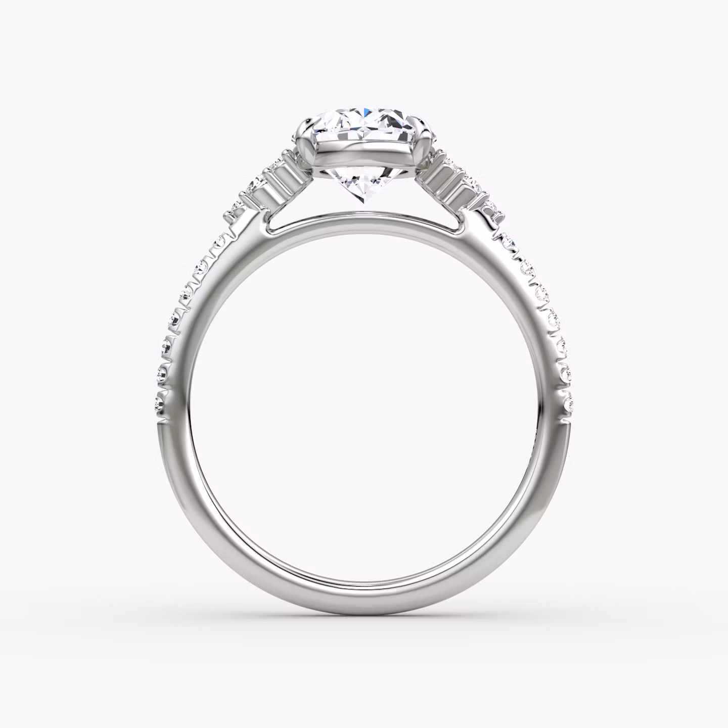 The Side Cluster Cathedral | Oval | 18k | White Gold | bandAccent: Pavé | diamondOrientation: vertical | caratWeight: other