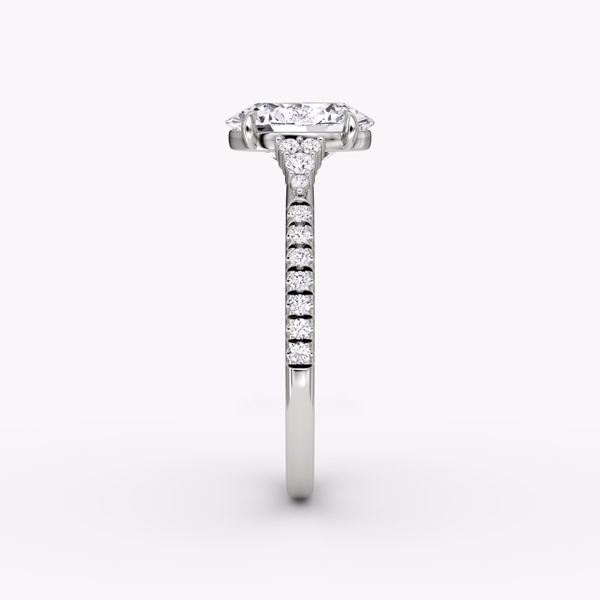 The Side Cluster Cathedral | Oval | 18k | White Gold | bandAccent: Pavé | diamondOrientation: vertical | caratWeight: other