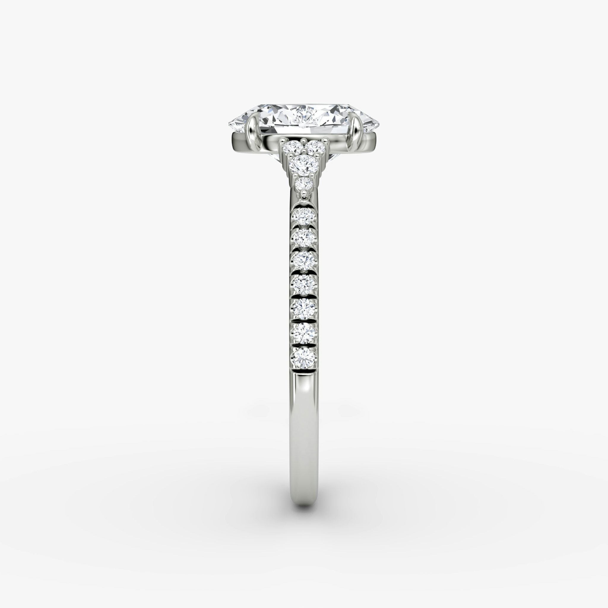 The Side Cluster Cathedral | Oval | 18k | White Gold | bandAccent: Pavé | diamondOrientation: vertical | caratWeight: other