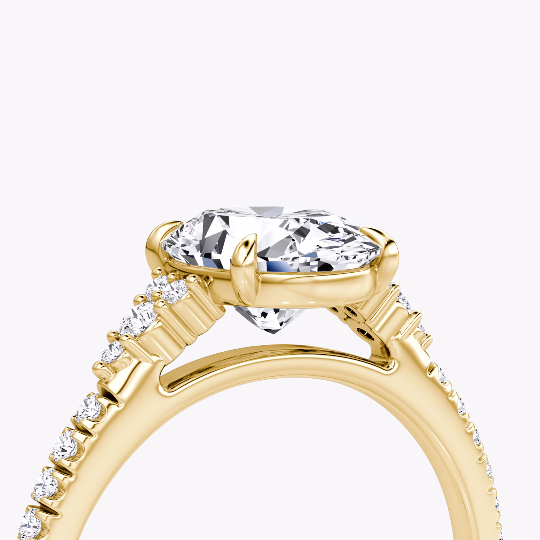 The Side Cluster Cathedral | Oval | 18k | Yellow Gold | bandAccent: Pavé | diamondOrientation: vertical | caratWeight: other