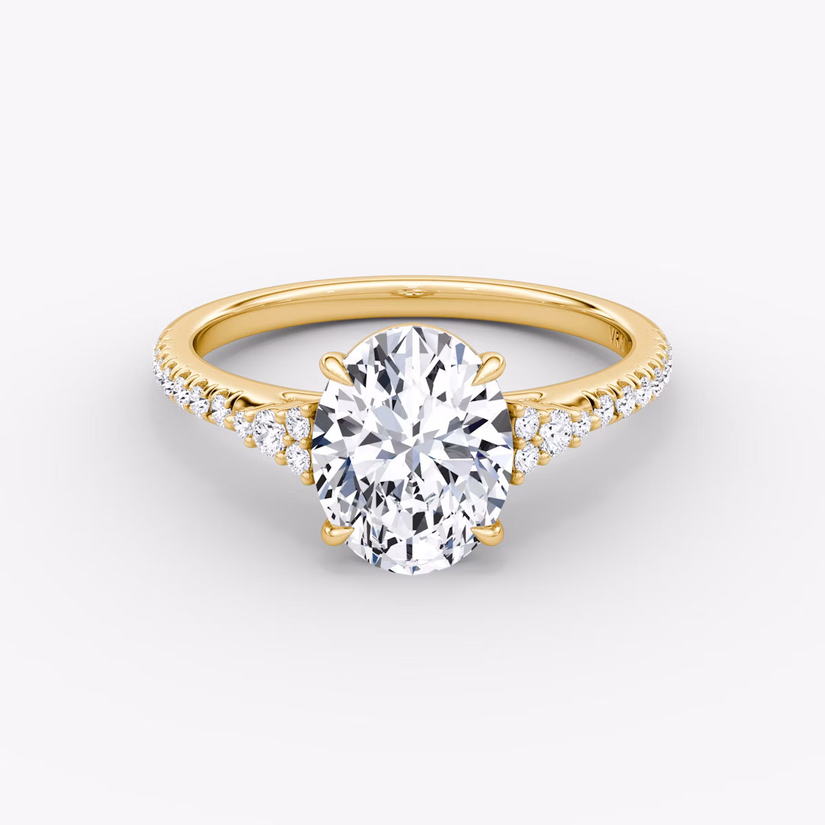 The Side Cluster Cathedral | Oval | 18k | Yellow Gold | bandAccent: Pavé | diamondOrientation: vertical | caratWeight: other