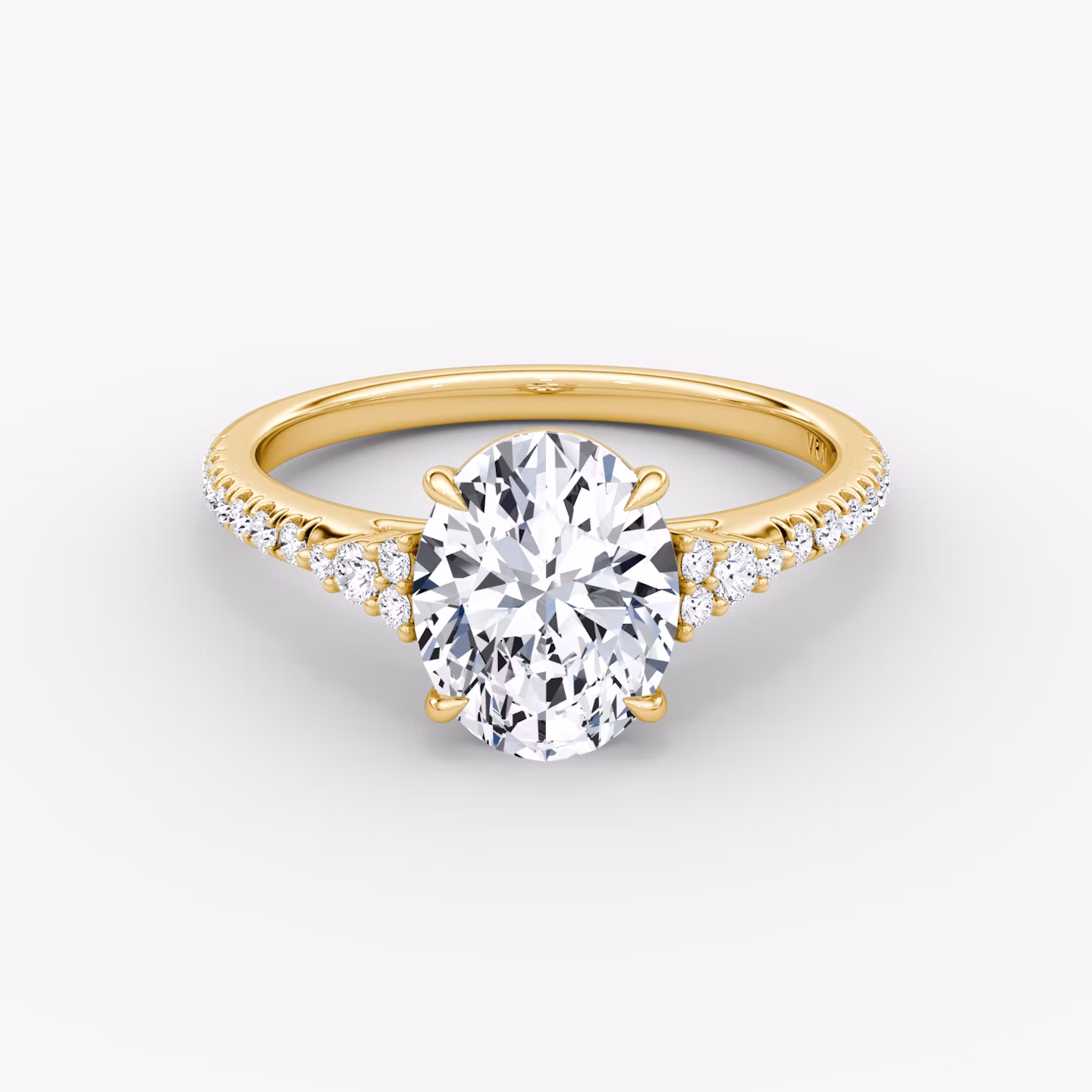 The Side Cluster Cathedral | Oval | 18k | Yellow Gold | bandAccent: Pavé | diamondOrientation: vertical | caratWeight: other