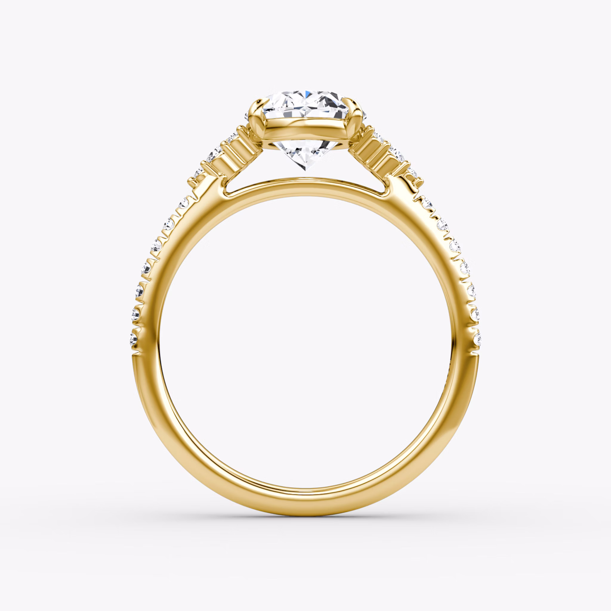 The Side Cluster Cathedral | Oval | 18k | Yellow Gold | bandAccent: Pavé | diamondOrientation: vertical | caratWeight: other