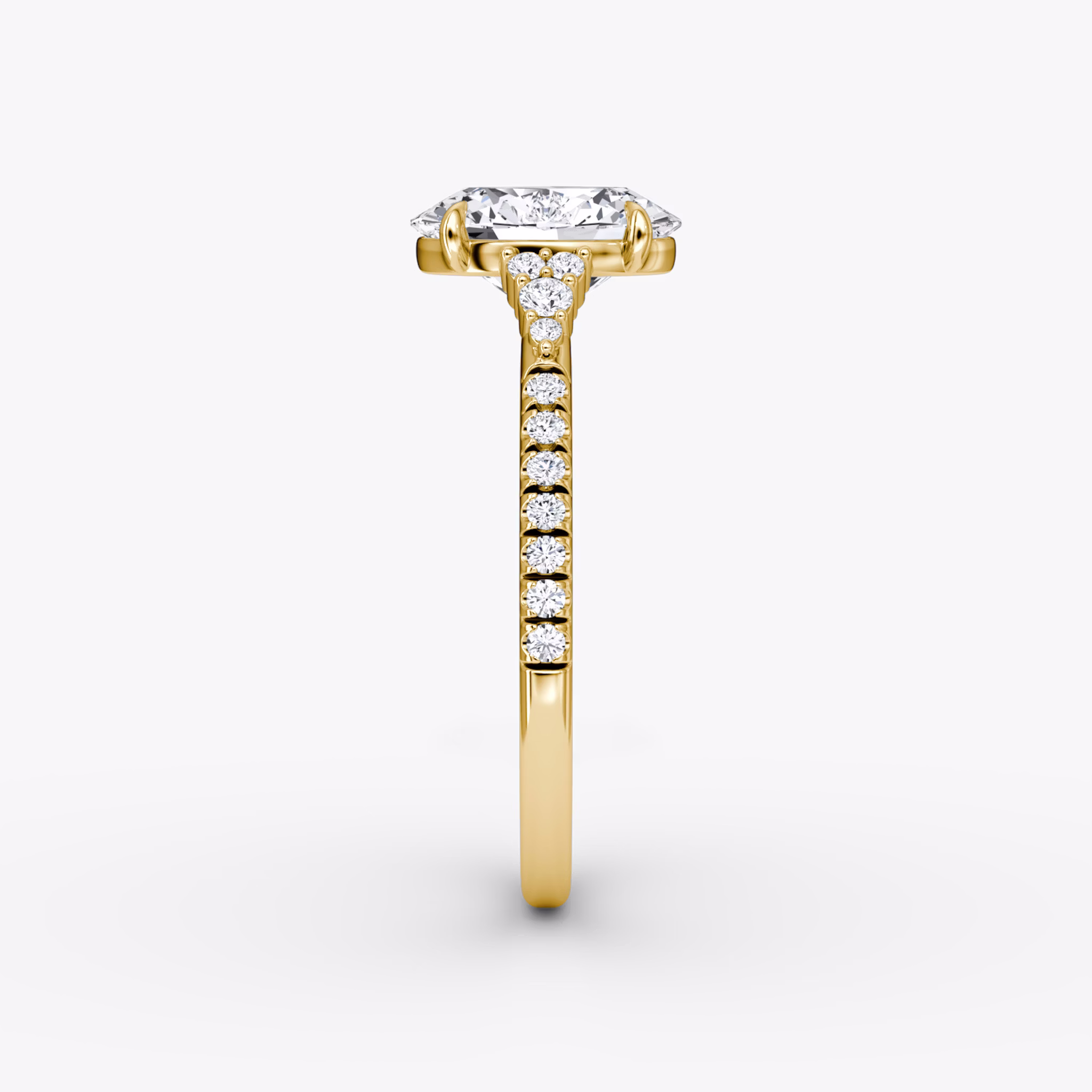 The Side Cluster Cathedral | Oval | 18k | Yellow Gold | bandAccent: Pavé | diamondOrientation: vertical | caratWeight: other