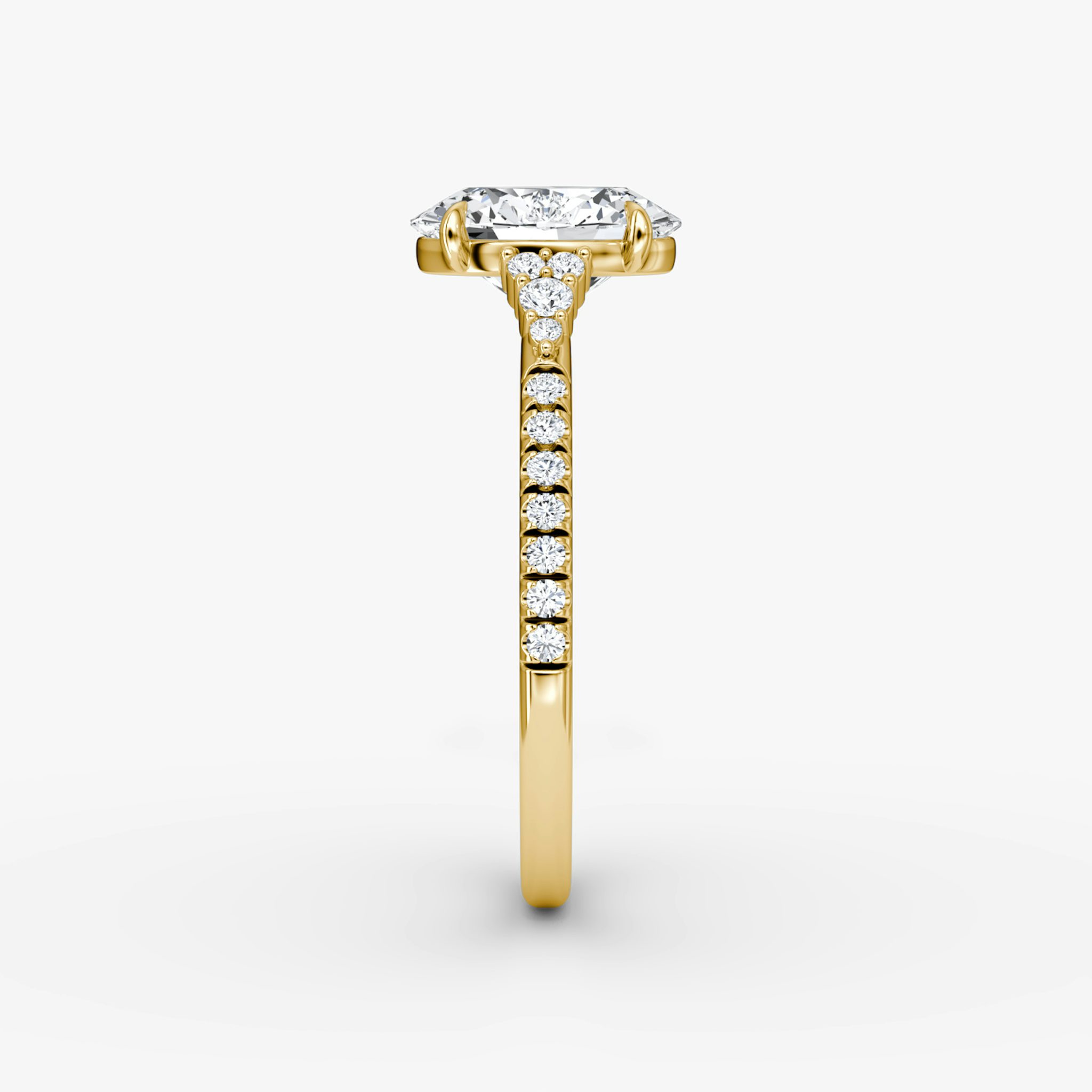 The Side Cluster Cathedral | Oval | 18k | Yellow Gold | bandAccent: Pavé | diamondOrientation: vertical | caratWeight: other