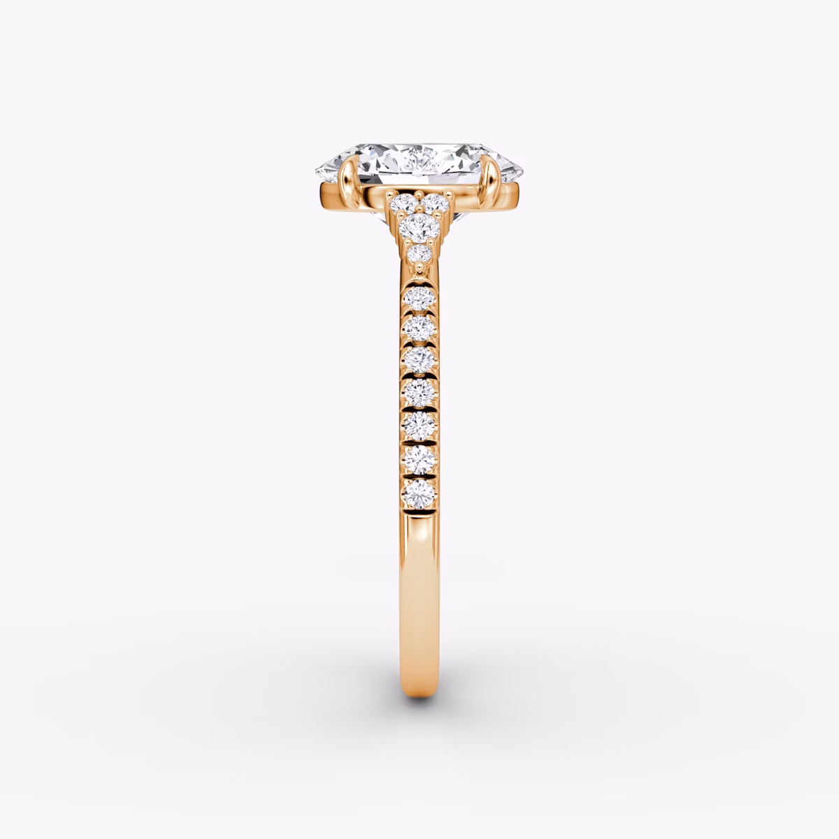 The Side Cluster Cathedral | Oval | 14k | Rose Gold | bandAccent: Pavé | diamondOrientation: vertical | caratWeight: other