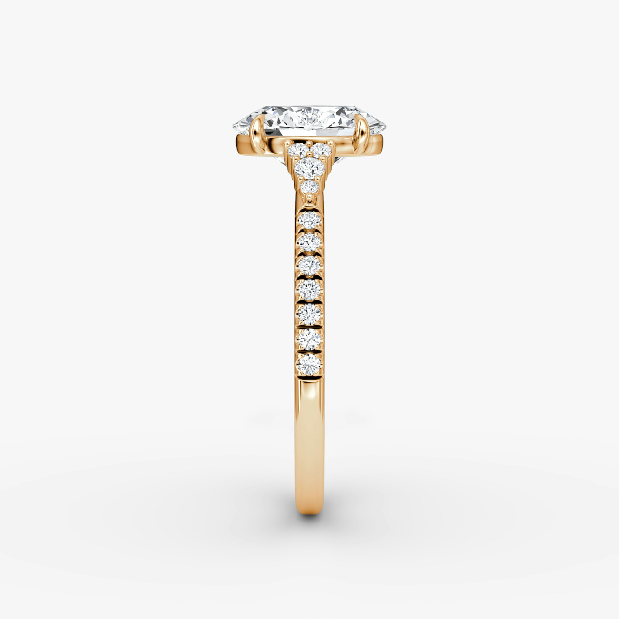 The Side Cluster Cathedral | Oval | 14k | Rose Gold | bandAccent: Pavé | diamondOrientation: vertical | caratWeight: other