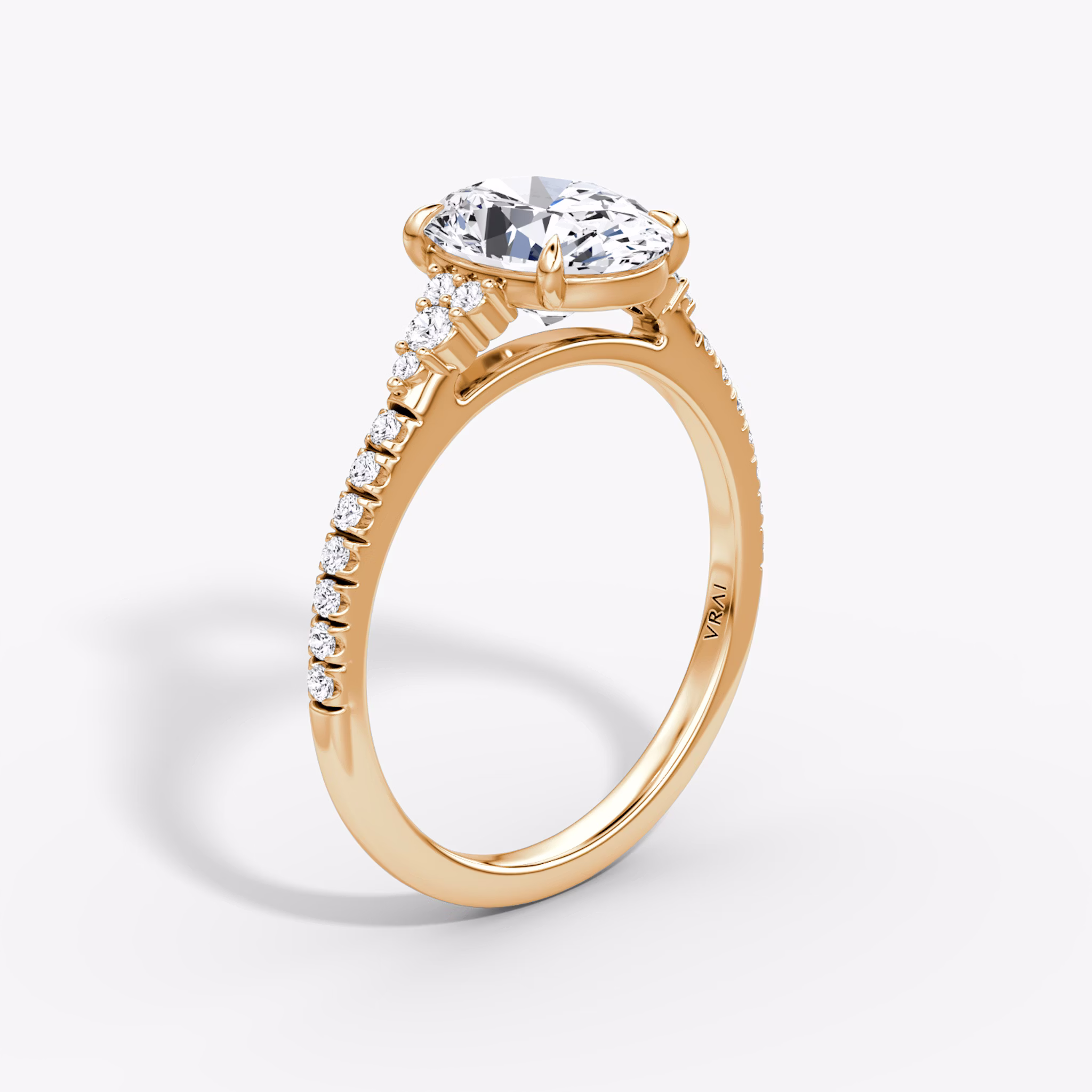 The Side Cluster Cathedral | Oval | 14k | Rose Gold | bandAccent: Pavé | diamondOrientation: vertical | caratWeight: other